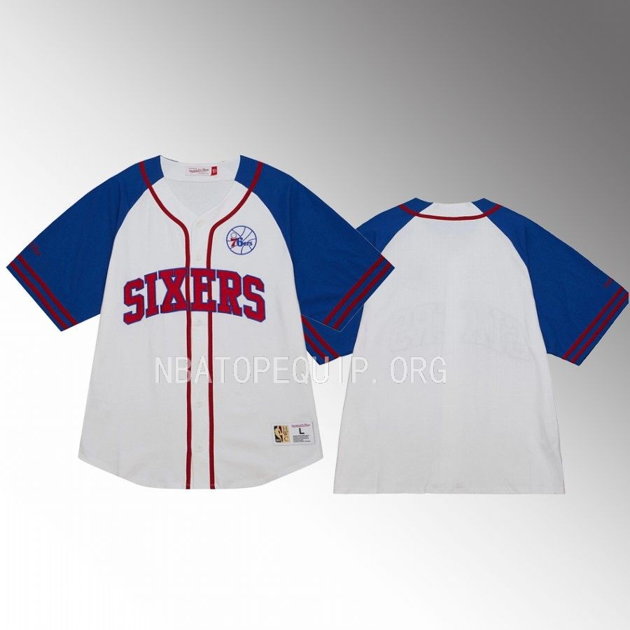 Philadelphia 76ers Mitchell Ness White Baseball Jersey