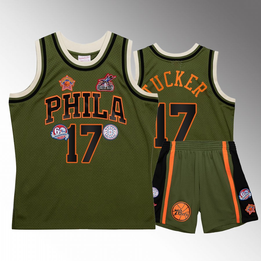 Philadelphia 76ers P.J. Tucker Green Military Flight patchs Men Jersey Shorts Set