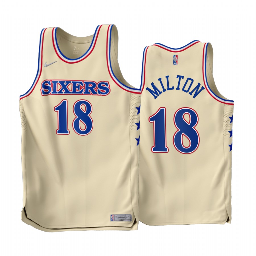 Philadelphia 76ers Shake Milton Earned Edition Cream #18 Jersey
