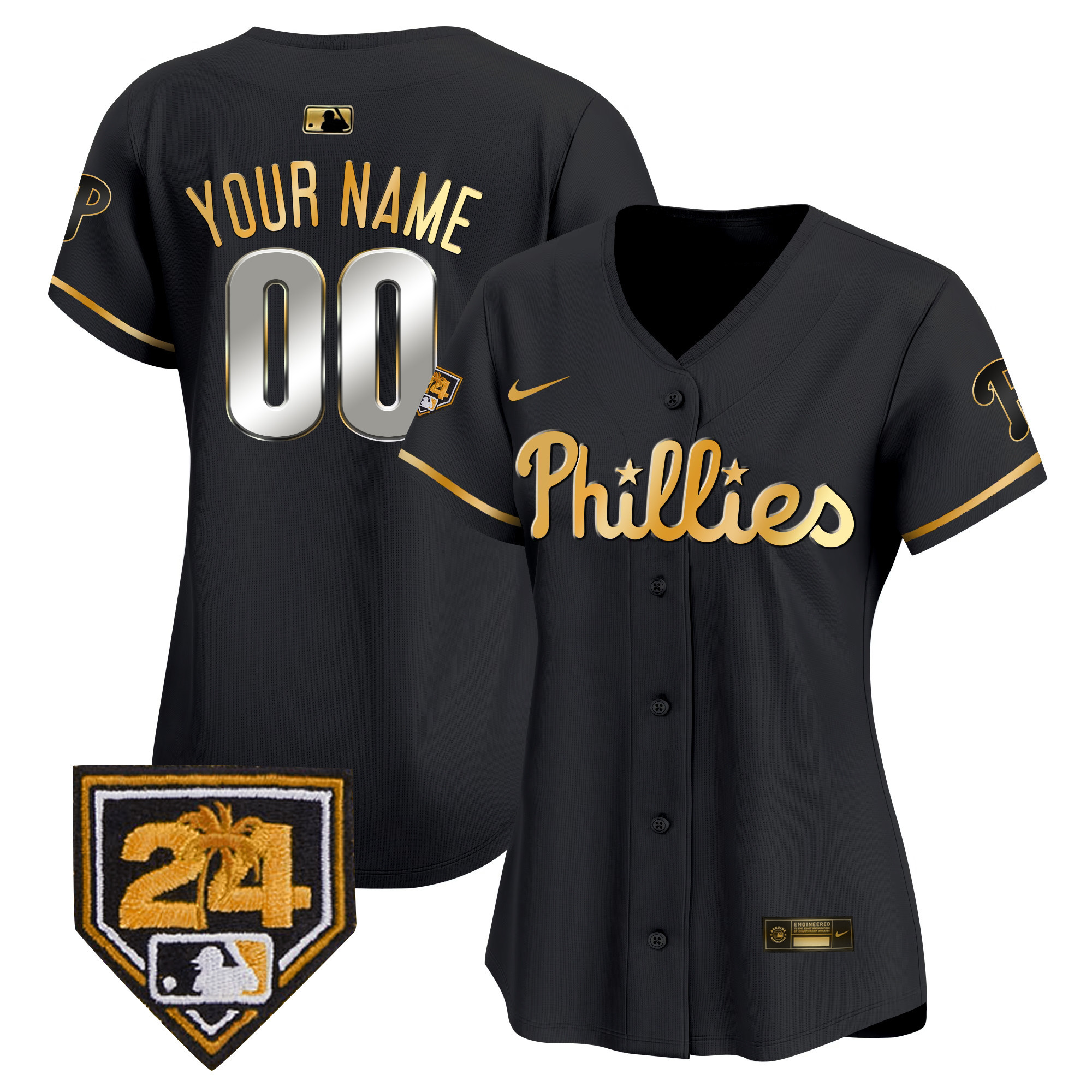 Philadelphia Phillies Spring Training Patch Vapor Premier Limited Custom Black Gold Jersey