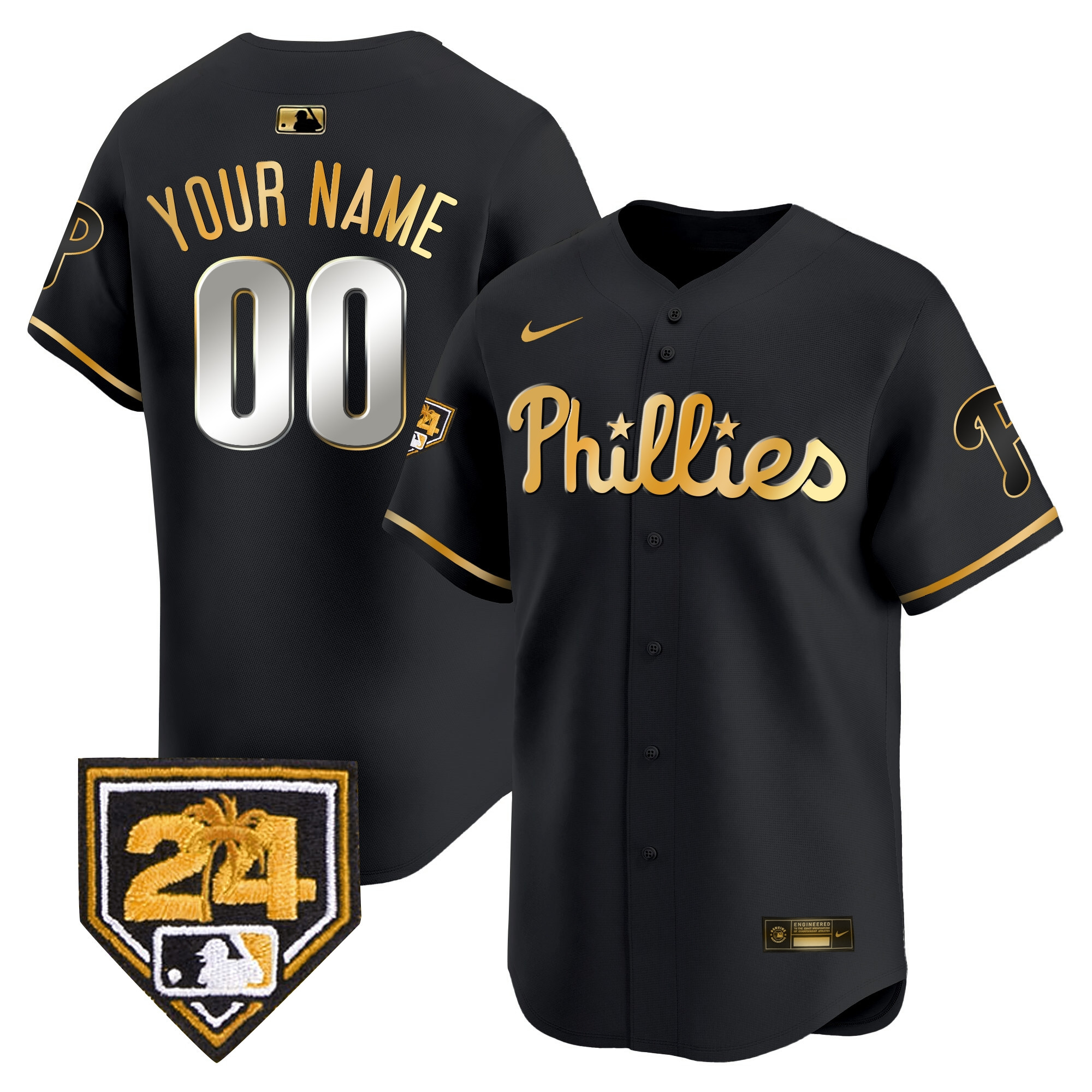 Philadelphia Phillies Spring Training Patch Vapor Premier Limited Custom Black Gold Jersey