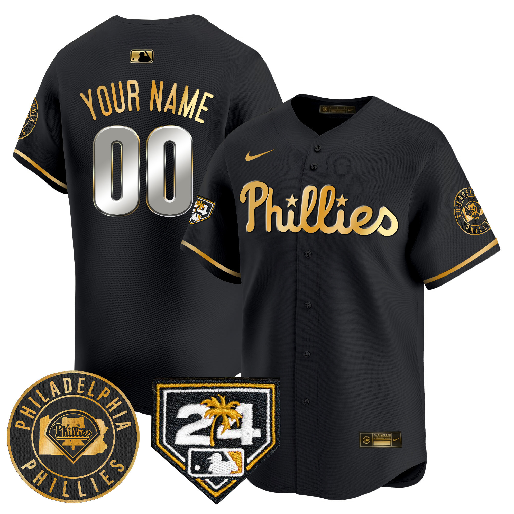 Philadelphia Phillies Spring Training Patch Vapor Premier Limited Custom V2 Black Gold Jersey
