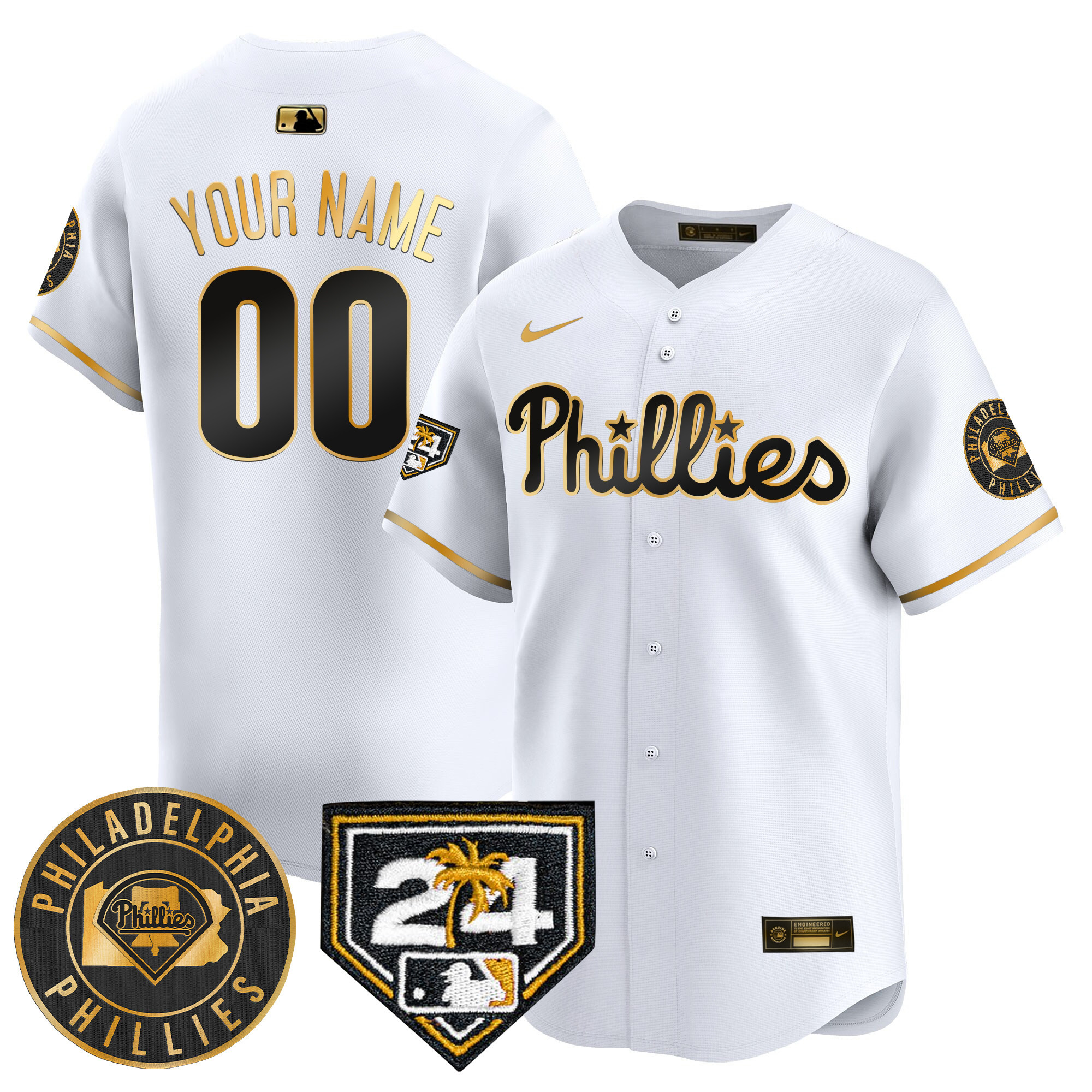 Philadelphia Phillies Spring Training Patch Vapor Premier Limited Custom V2 White Gold Jersey