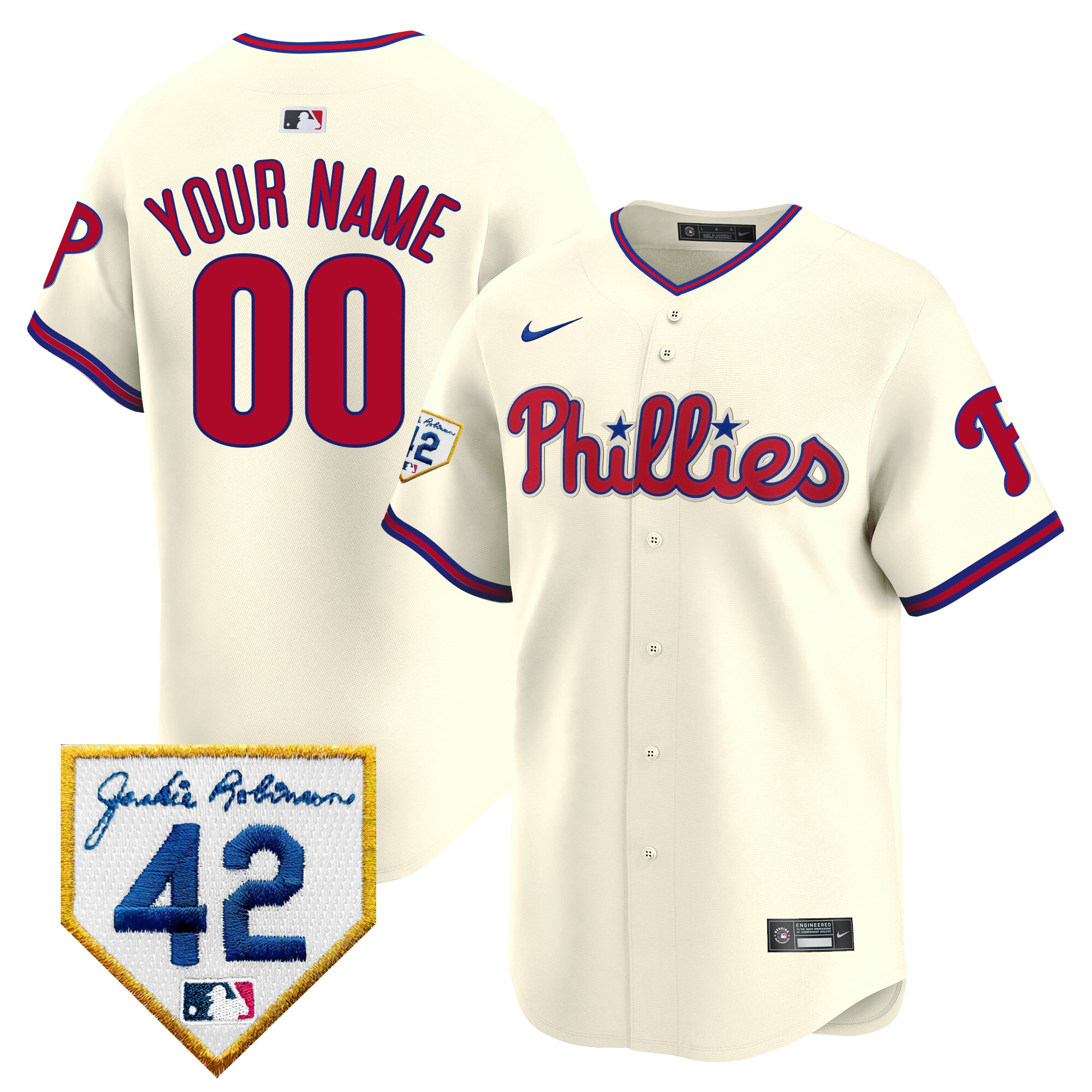 Philadelphia Phillies Jackie Robinson Patch Vapor Premier Limited Custom Cream Jersey