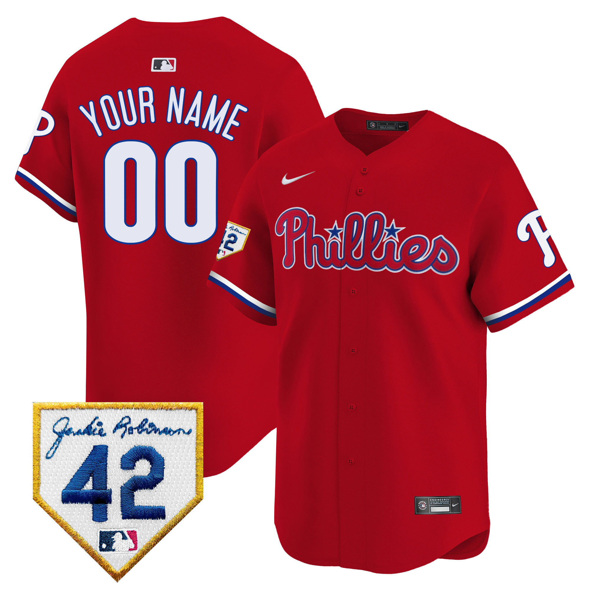 Philadelphia Phillies Jackie Robinson Patch Vapor Premier Limited Custom Red Jersey