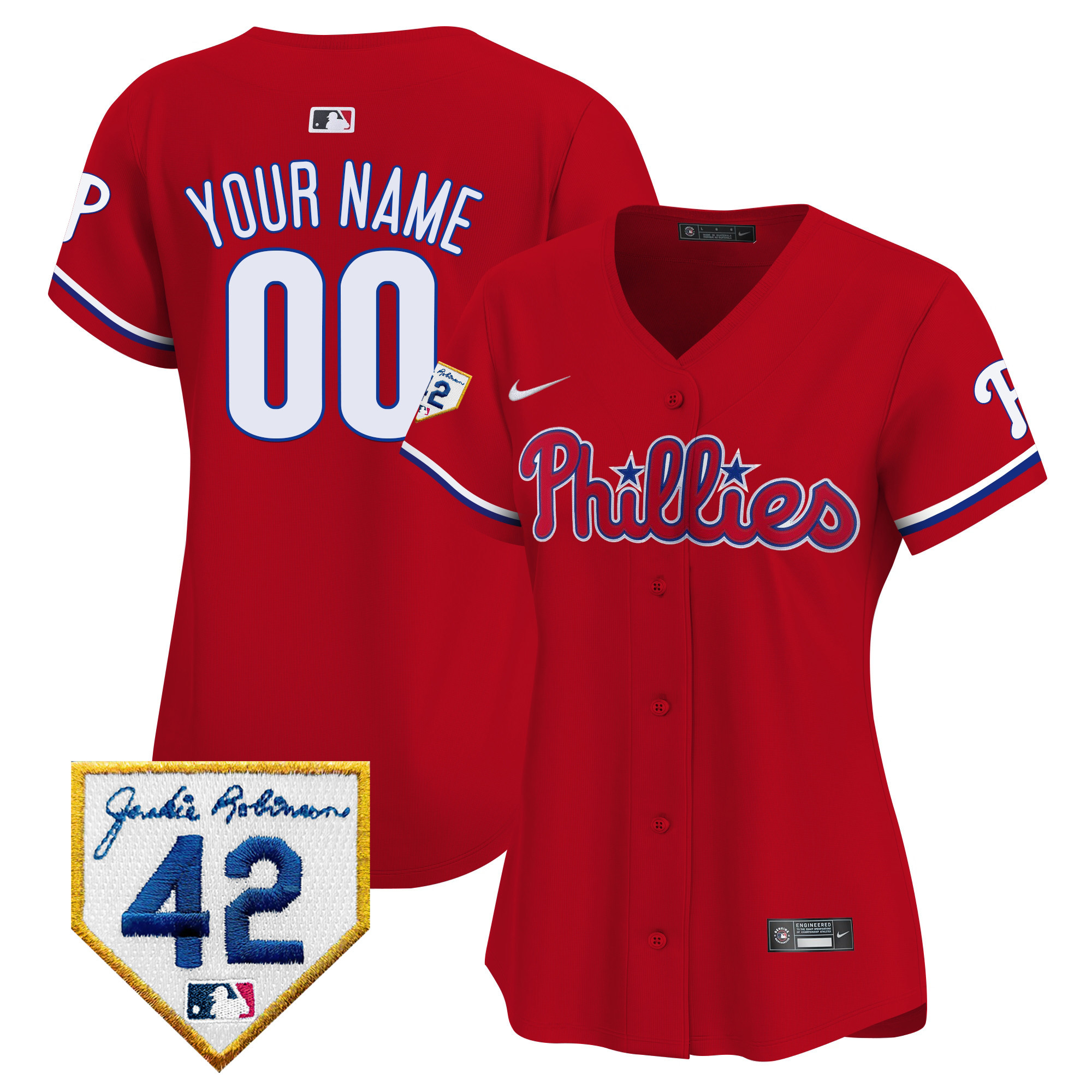 Philadelphia Phillies Jackie Robinson Patch Vapor Premier Limited Custom Red Jersey