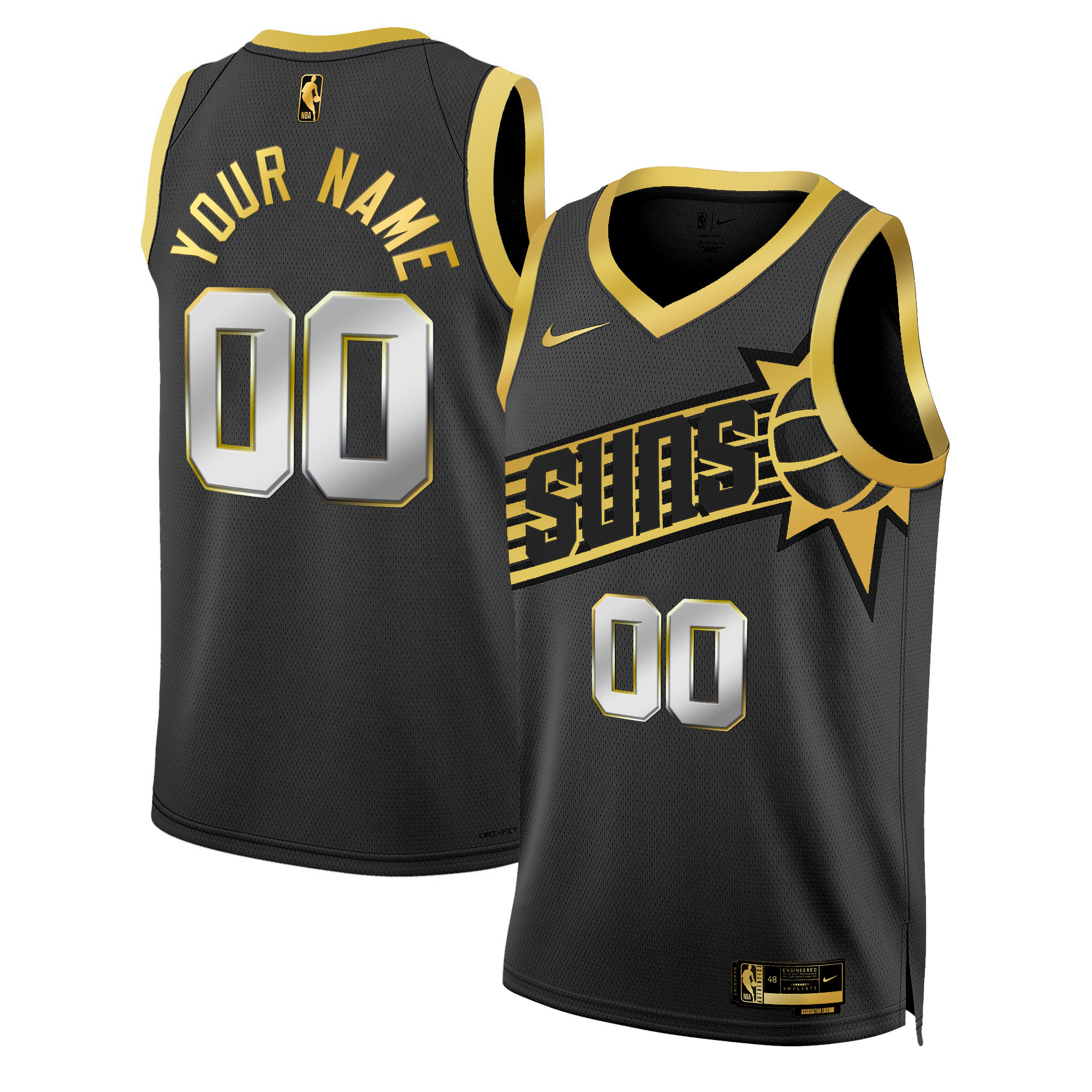 Phoenix Suns Swingman Custom Black Gold Jersey - All Stitched
