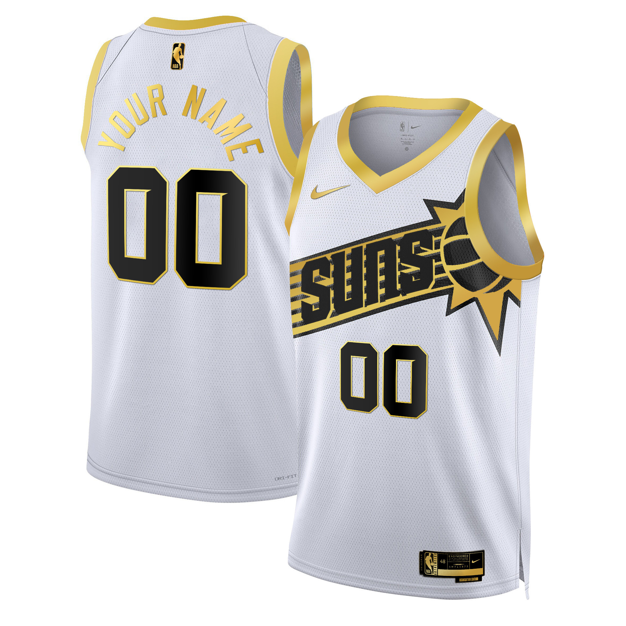 Phoenix Suns Swingman Custom White Gold Jersey - All Stitched
