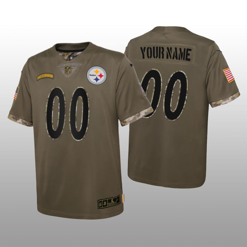 Pittsburgh Steelers Custom Olive Limited Jersey Salute To Service - Youth