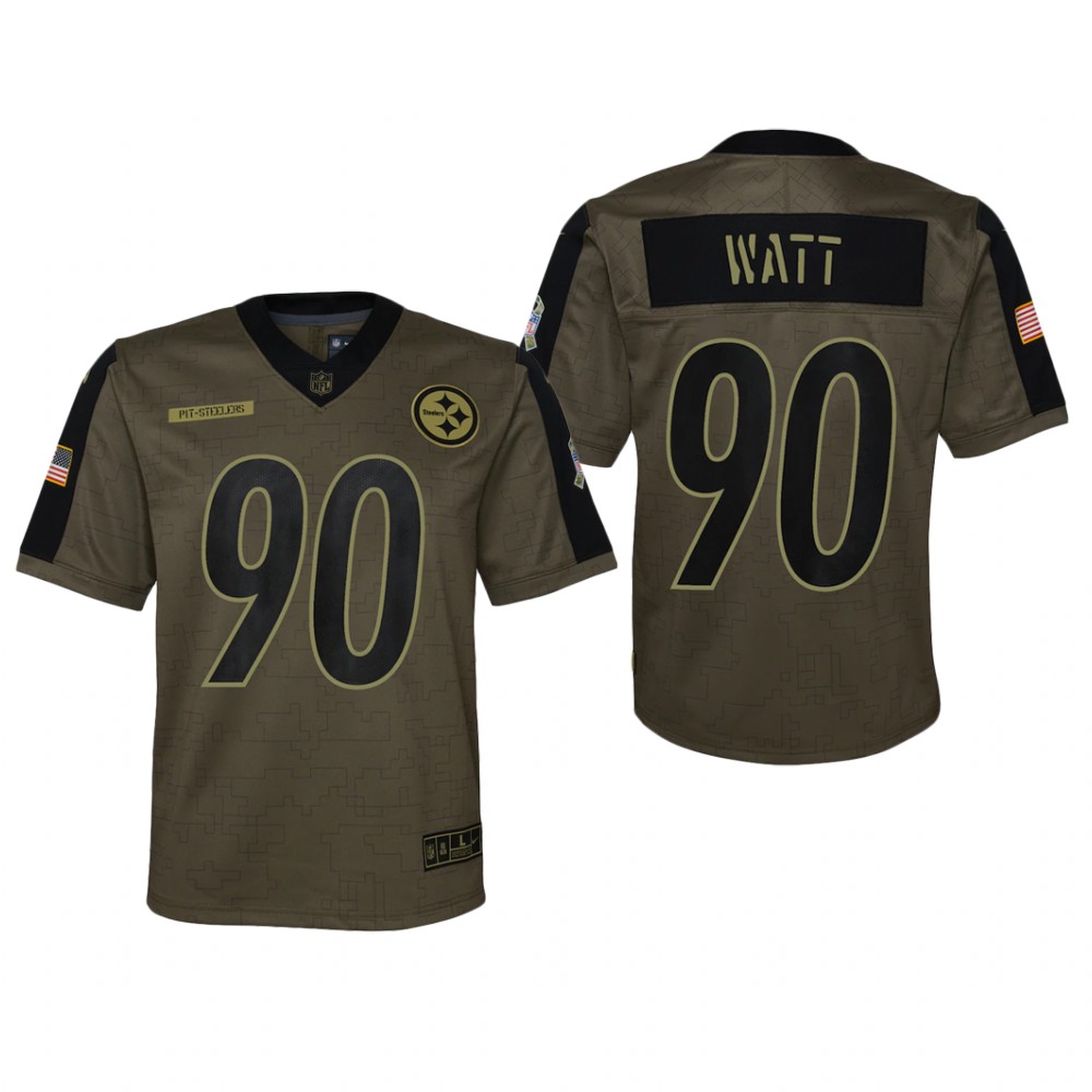 Pittsburgh Steelers T.J. Watt Olive Game Jersey Salute To Service - Youth