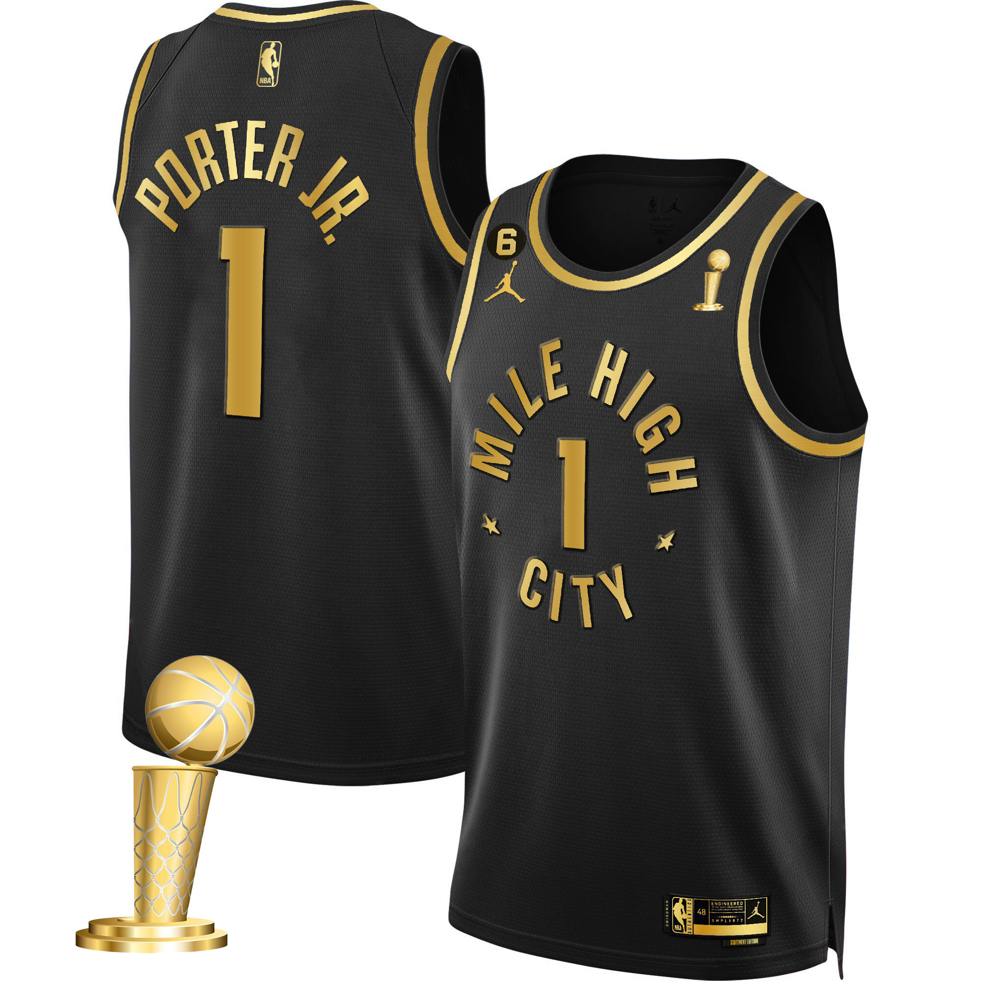 Porter Jr. Men's Denver Nuggets Champions Black & White Gold Statement Black Jersey - All Stitched