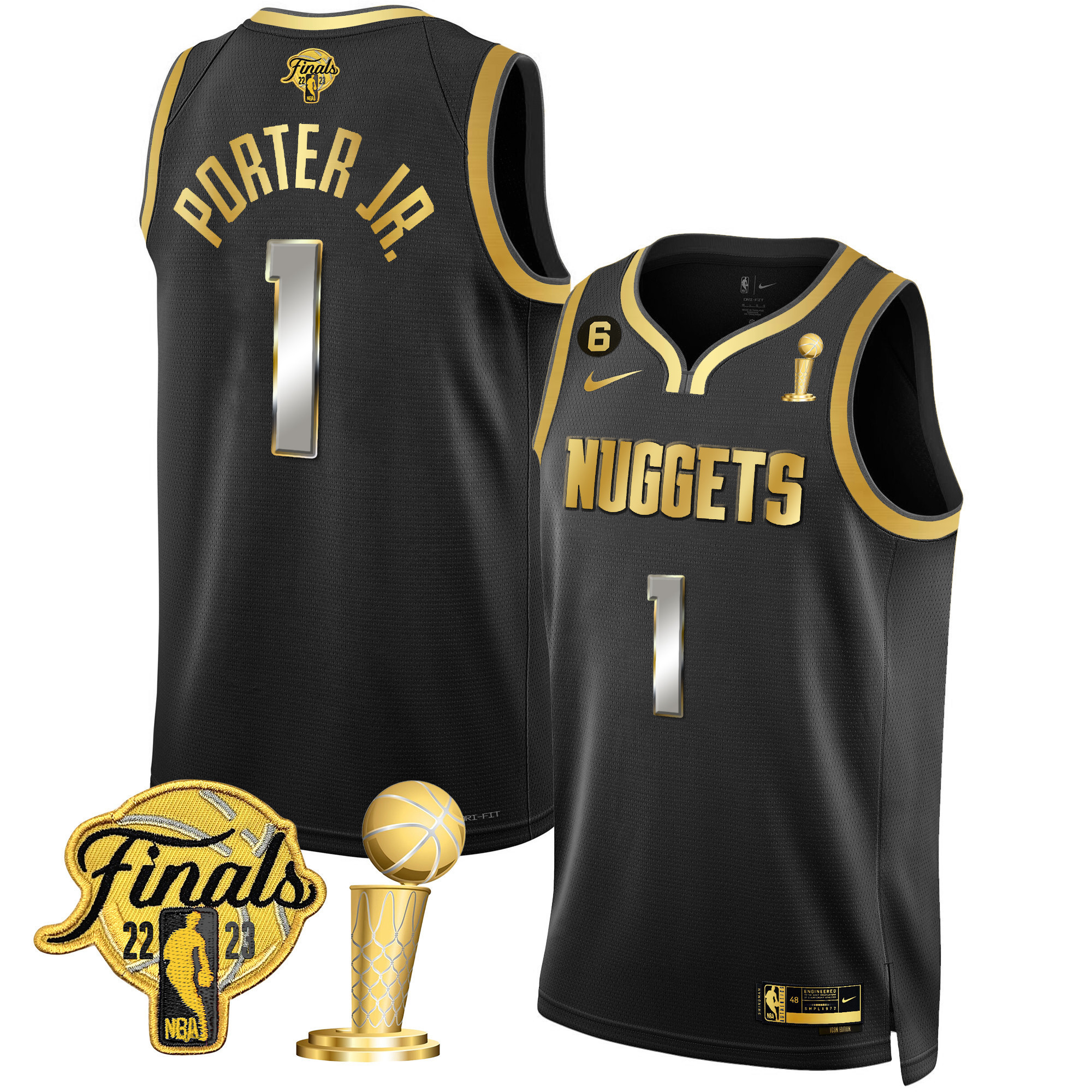 Porter Jr. Men's Denver Nuggets Finals & Champions Patch Gold Black Limited Jersey - All Stitched