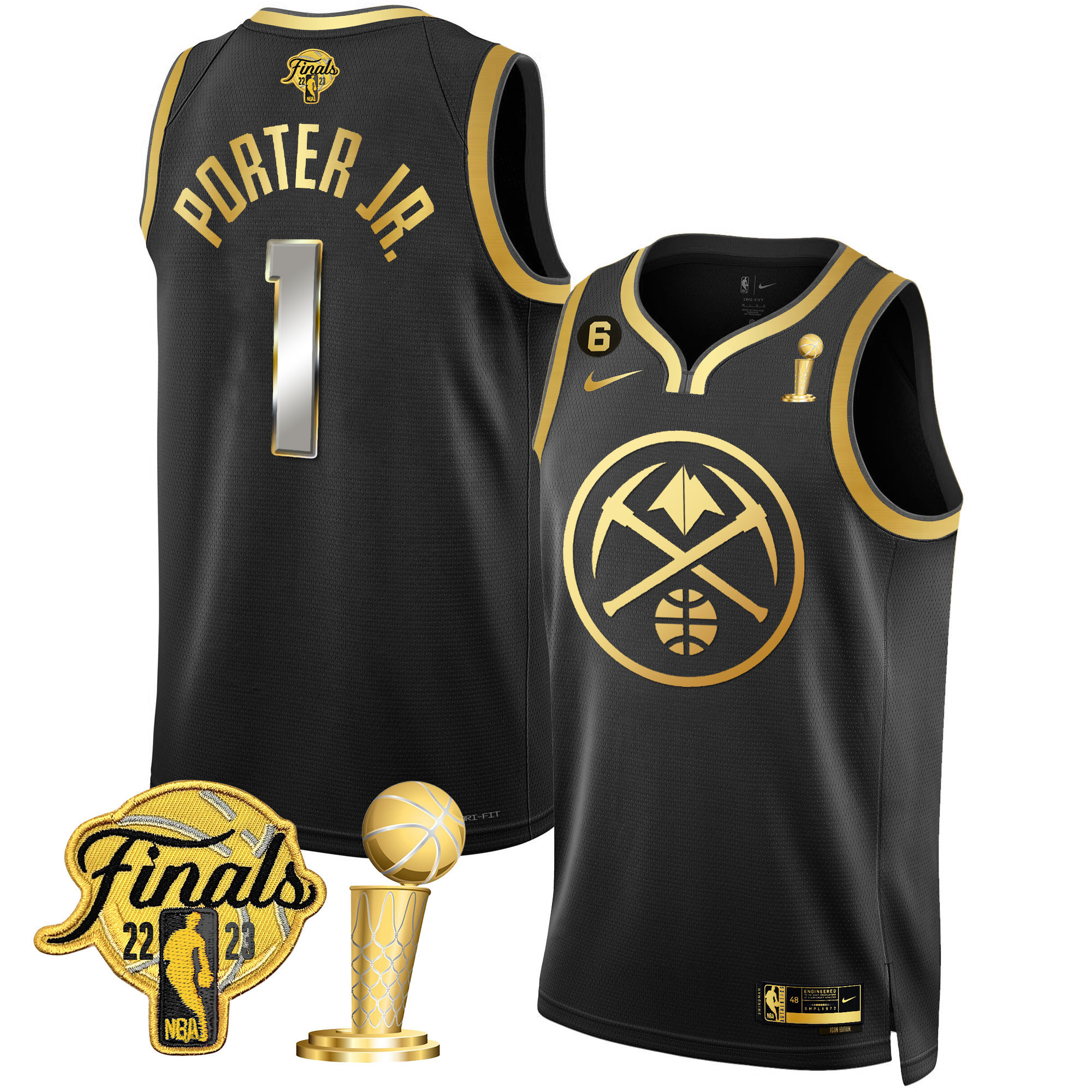 Porter Jr. Men's Denver Nuggets Finals & Champions Patch Gold Special Black Limited Jersey - All Stitched