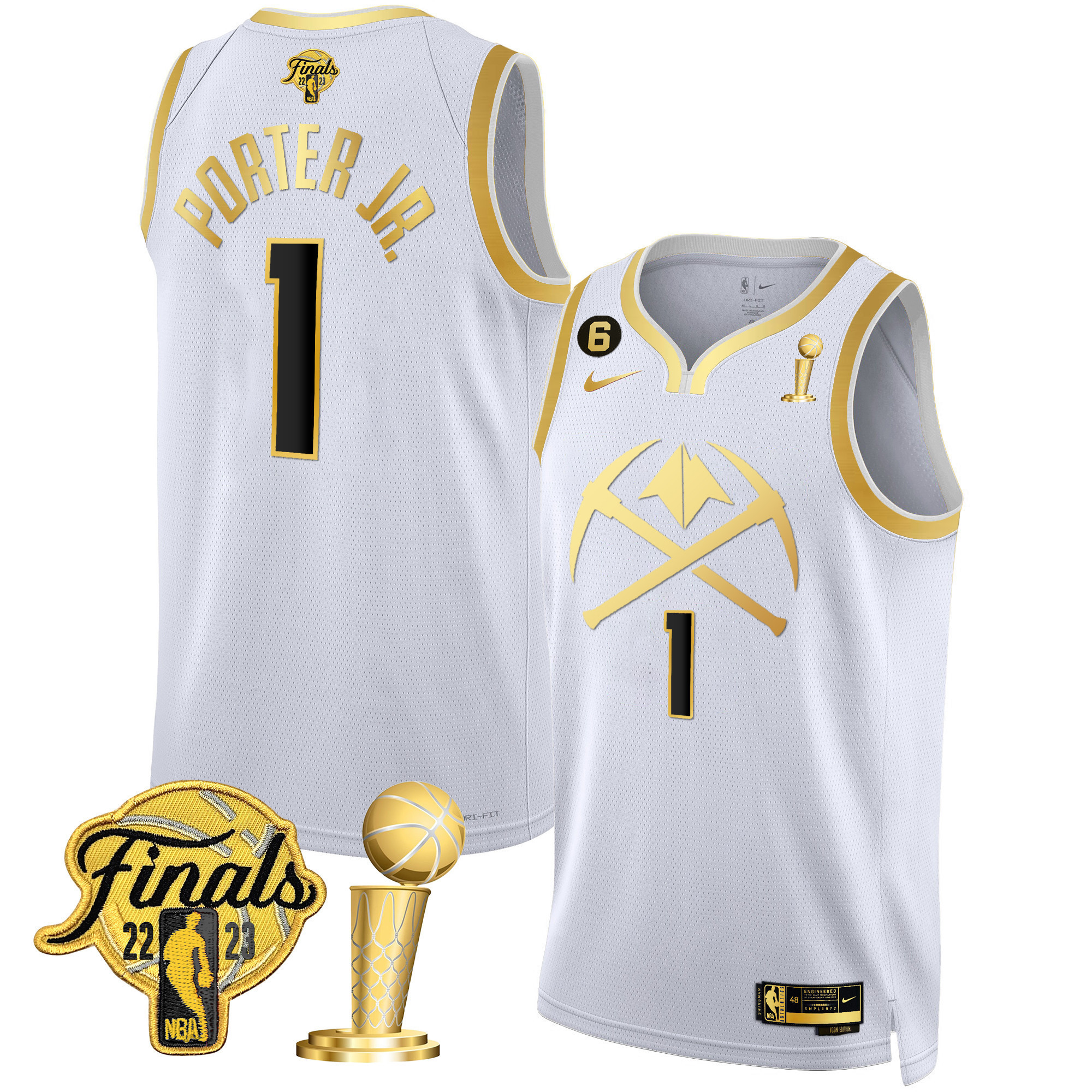 Porter Jr. Men's Denver Nuggets Finals & Champions Patch Gold Special V2 White Gold Jersey - All Stitched
