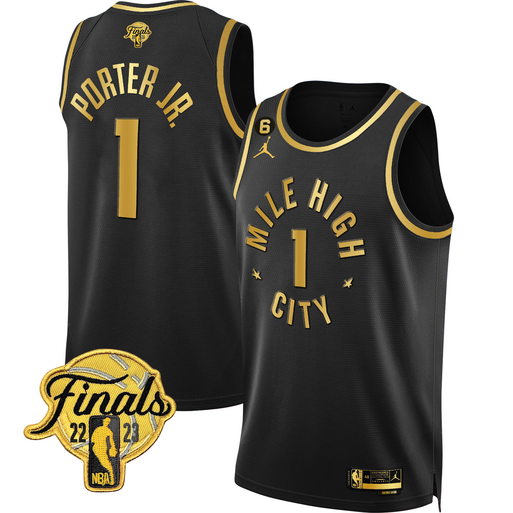 Porter Jr. Men's Denver Nuggets Finals Patch Black & White Gold Statement Black Jersey - All Stitched