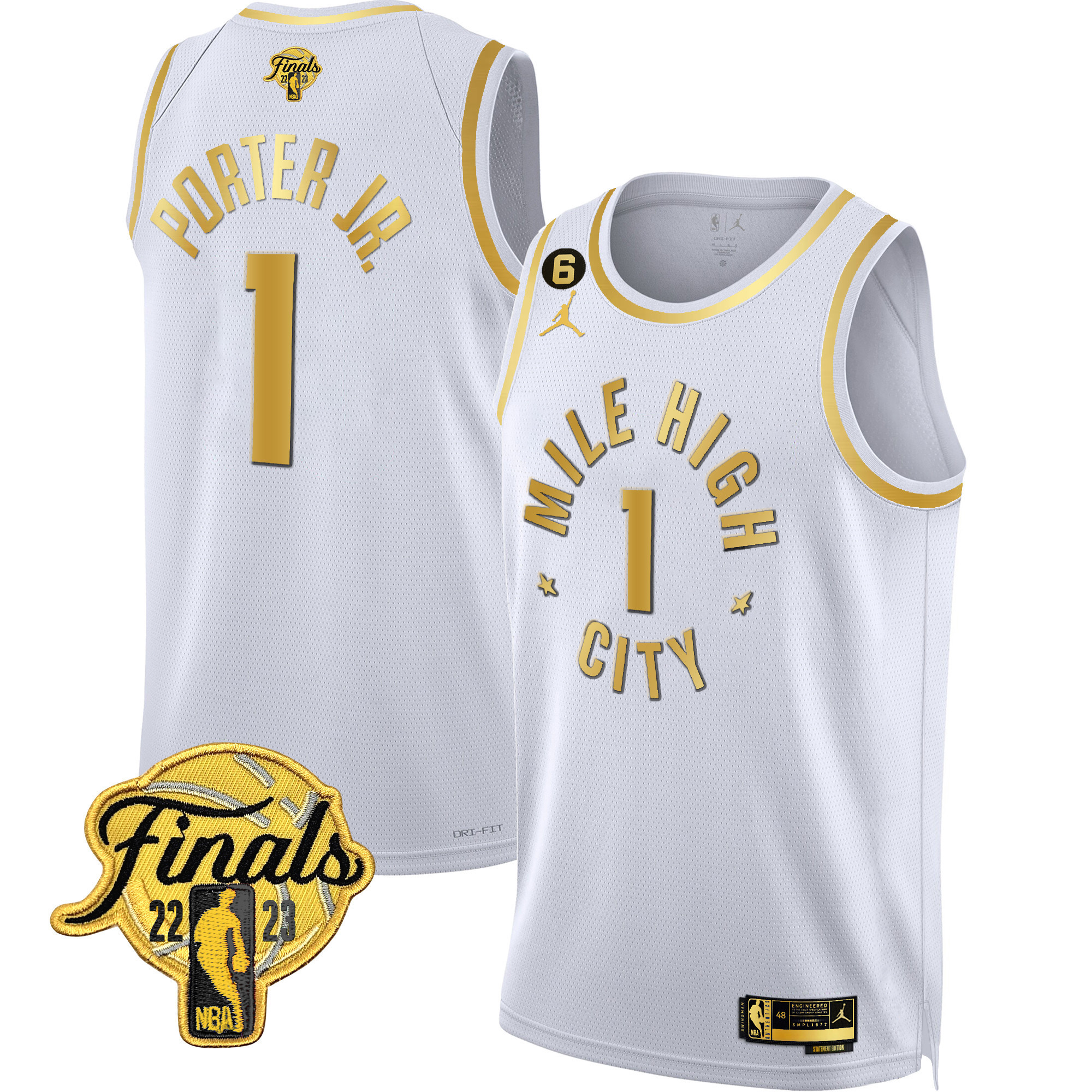 Porter Jr. Men's Denver Nuggets Finals Patch Black & White Gold Statement White Jersey - All Stitched