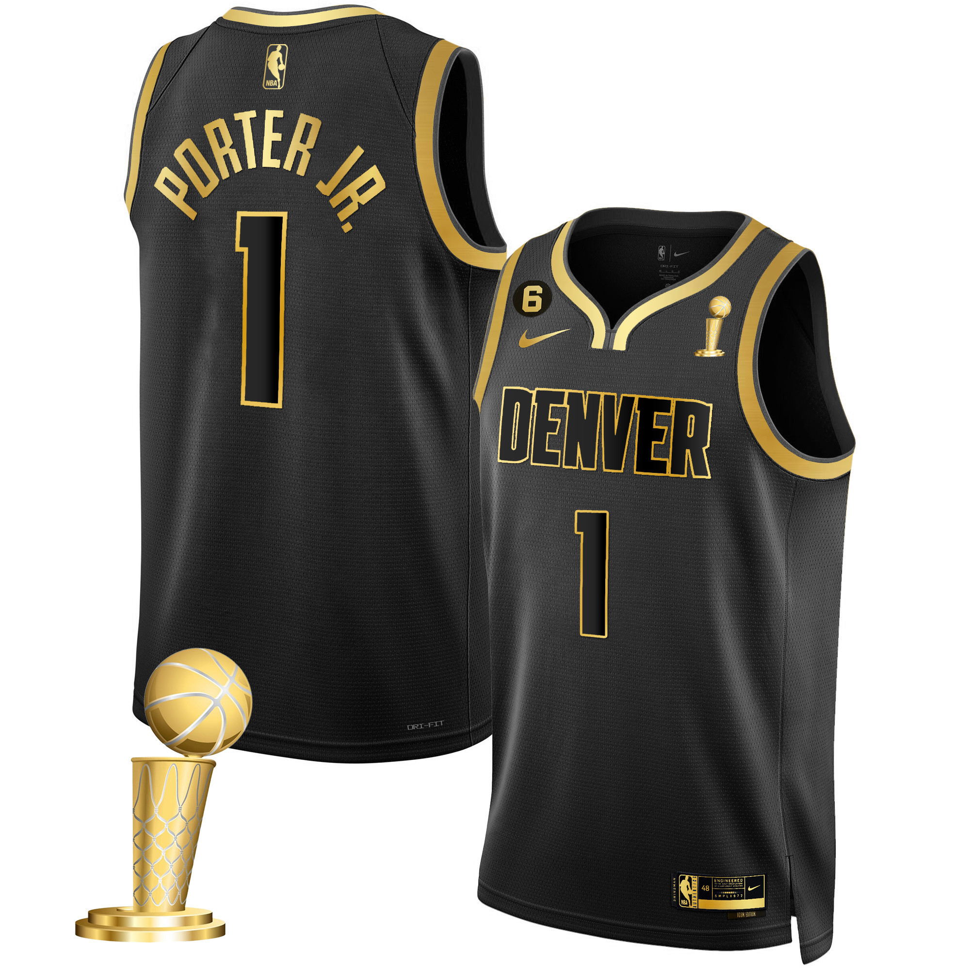 Porter Jr. Youth's Denver Nuggets Champions Collection Black Gold Jersey - All Stitched