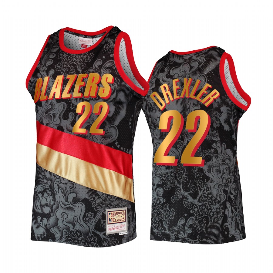Portland Trail Blazers Lunar New Year Clyde Drexler Jersey Black Throwback