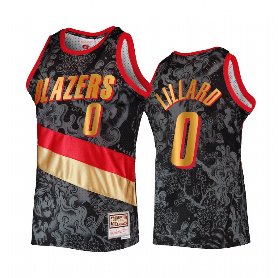 Portland Trail Blazers Lunar New Year Damian Lillard Jersey Black Throwback
