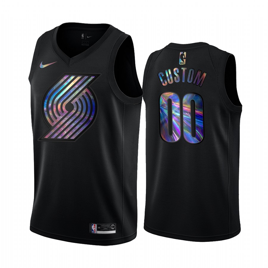 Portland Trail Blazers Custom #00 Jersey Iridescent HWC Collection Black Limited