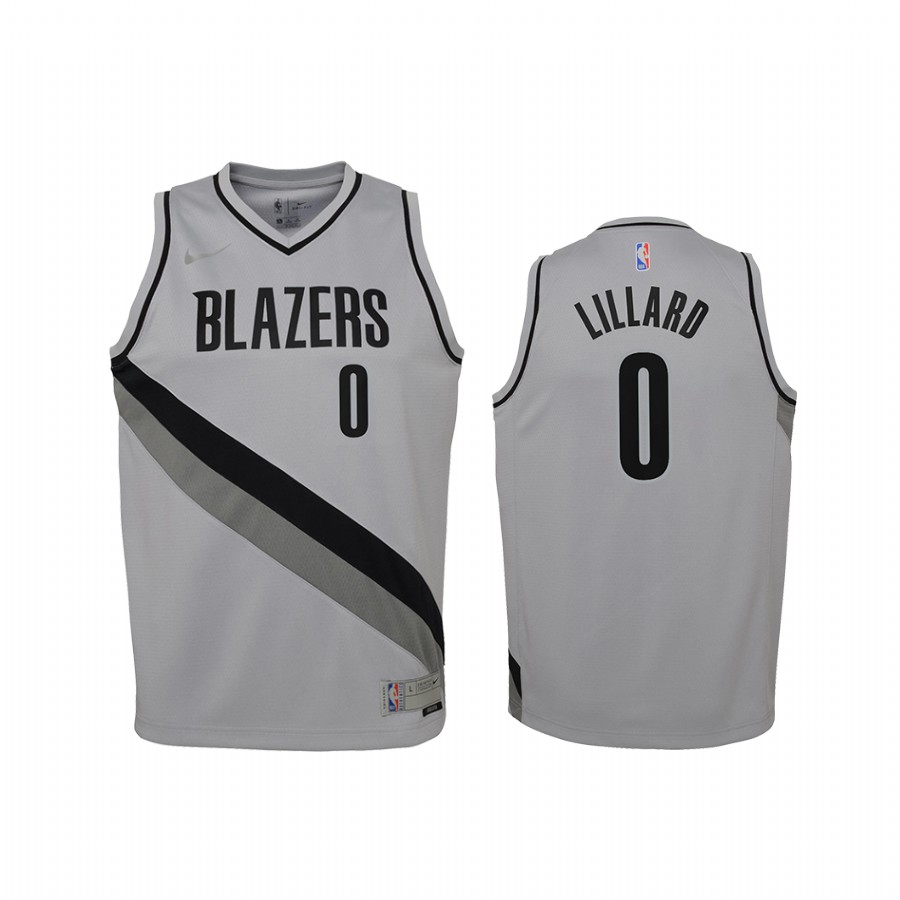 Portland Trail Blazers Damian Lillard Earned Edition Gray Youth Jersey Swingman #0