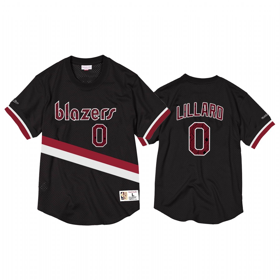Portland Trail Blazers Damian Lillard Black Logo Mesh Crewneck Jersey #0