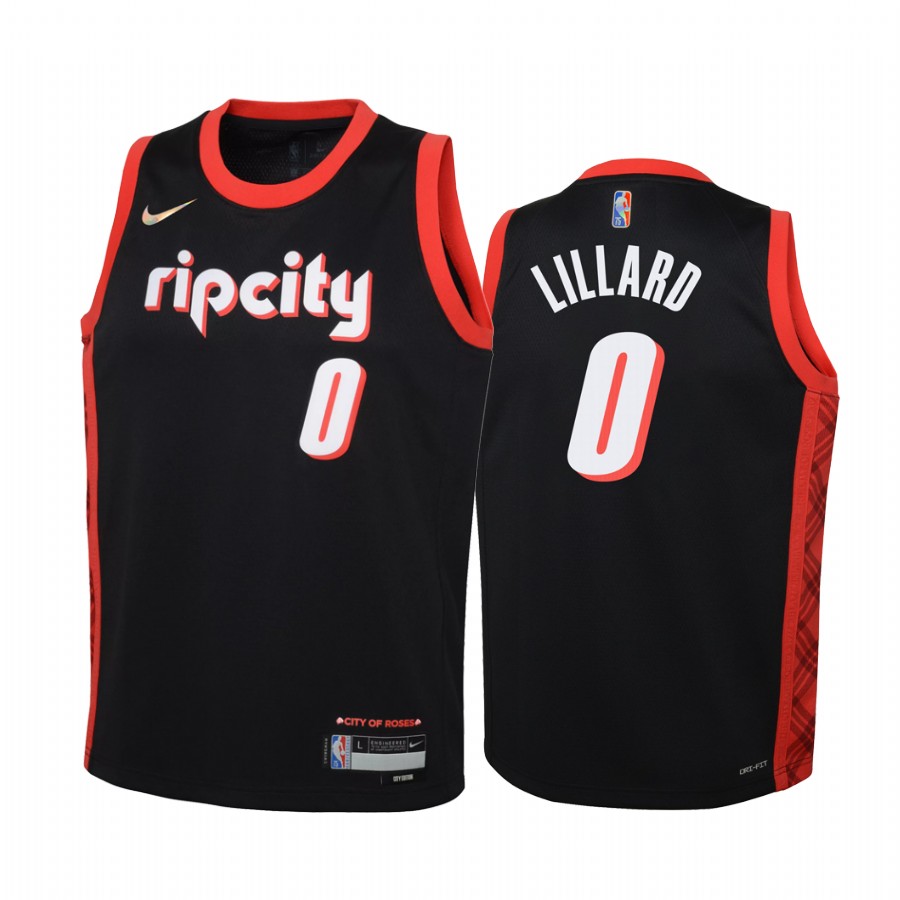 Portland Trail Blazers Damian Lillard City Edition Black Youth Jersey 75th Season #0
