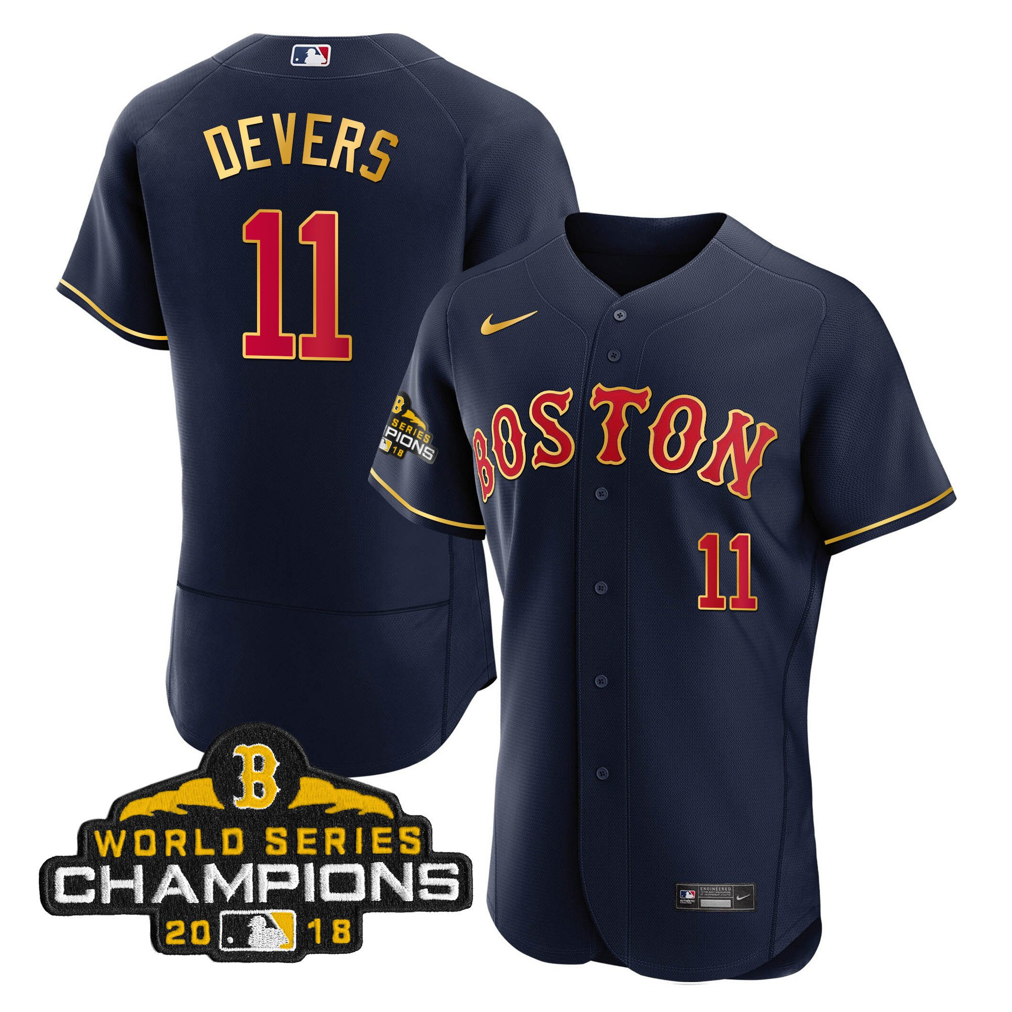 Rafael Devers Men Boston Red Sox World Series Champion Gold Flex Navy Jersey - All Stitched