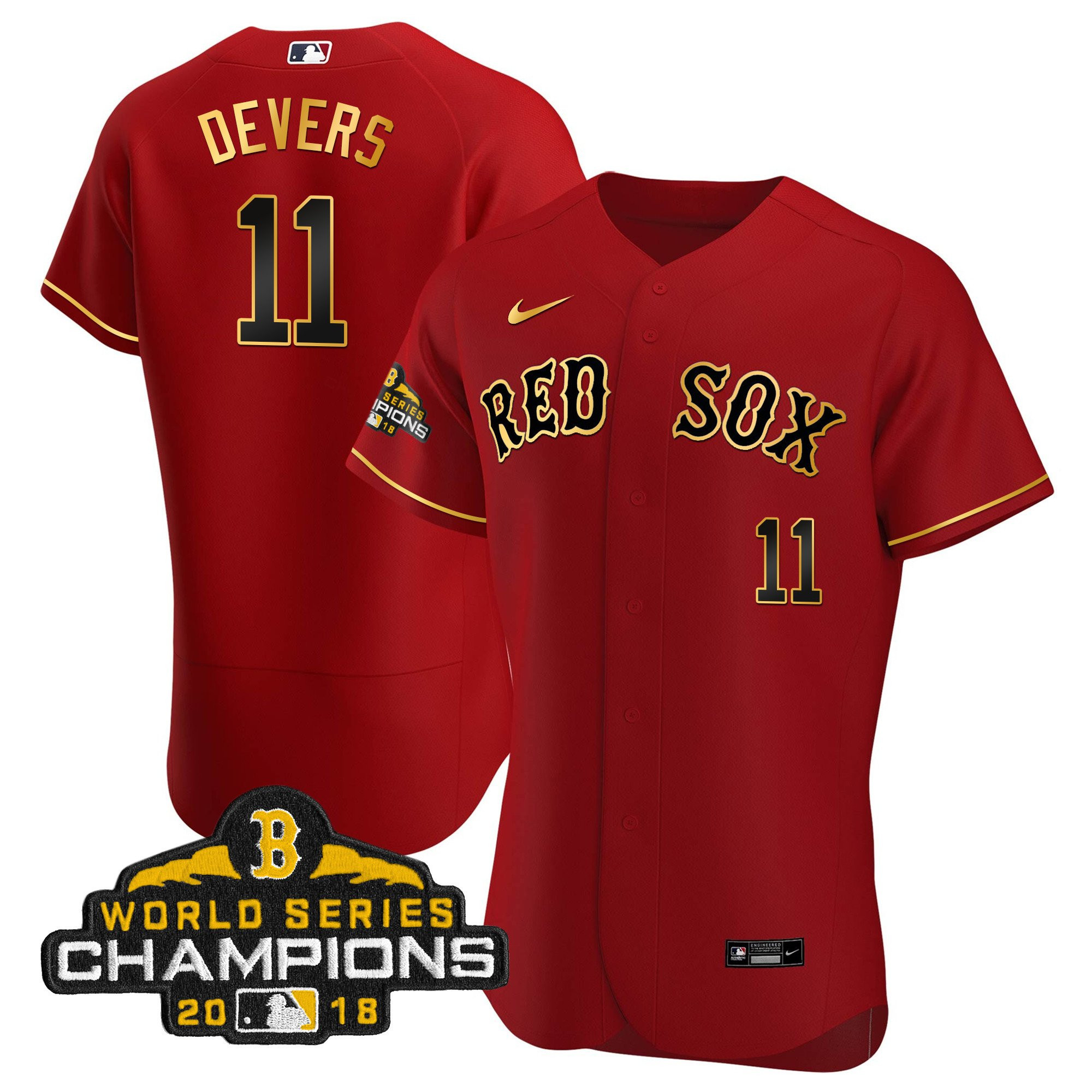 Rafael Devers Men Boston Red Sox World Series Champion Gold Flex Red Jersey - All Stitched
