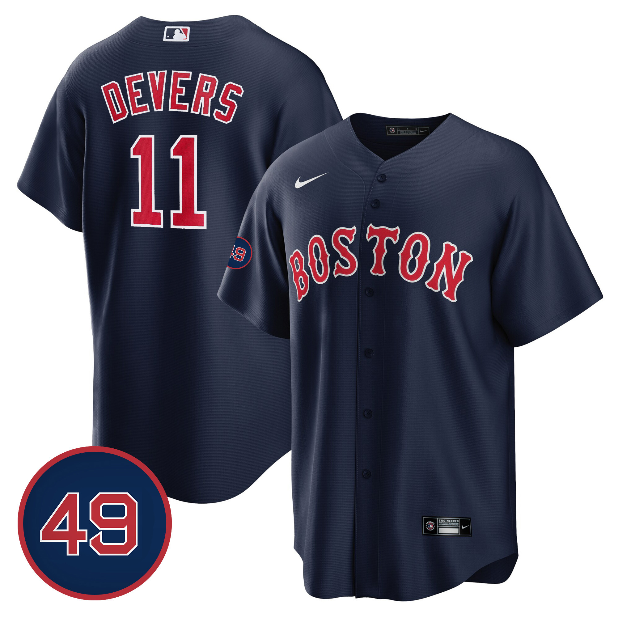 Rafael Devers Men's Boston Red Sox #49 Tim Wakefield Patch Cool Base Navy Jersey - All Stitched