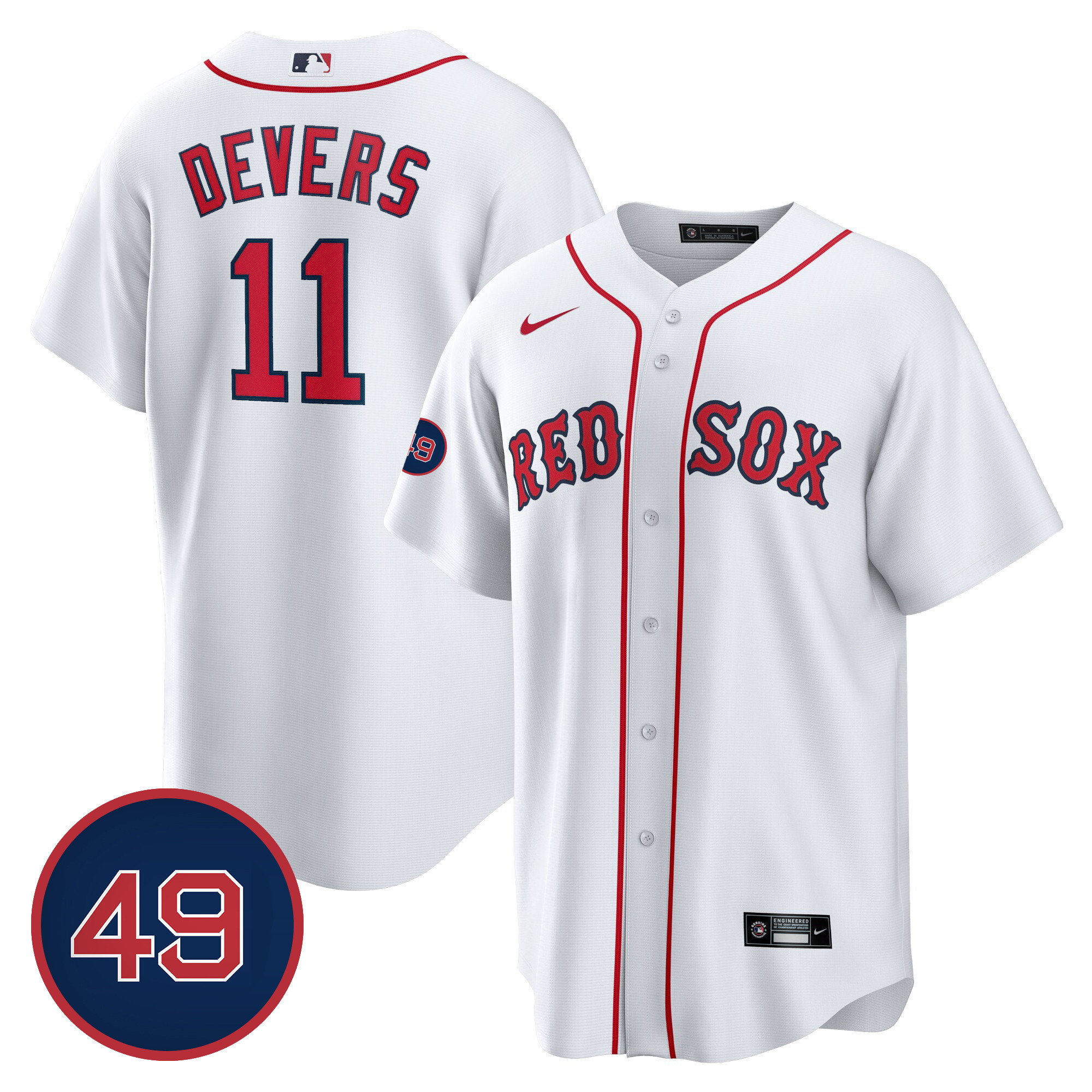 Rafael Devers Men's Boston Red Sox #49 Tim Wakefield Patch Cool Base White Jersey - All Stitched