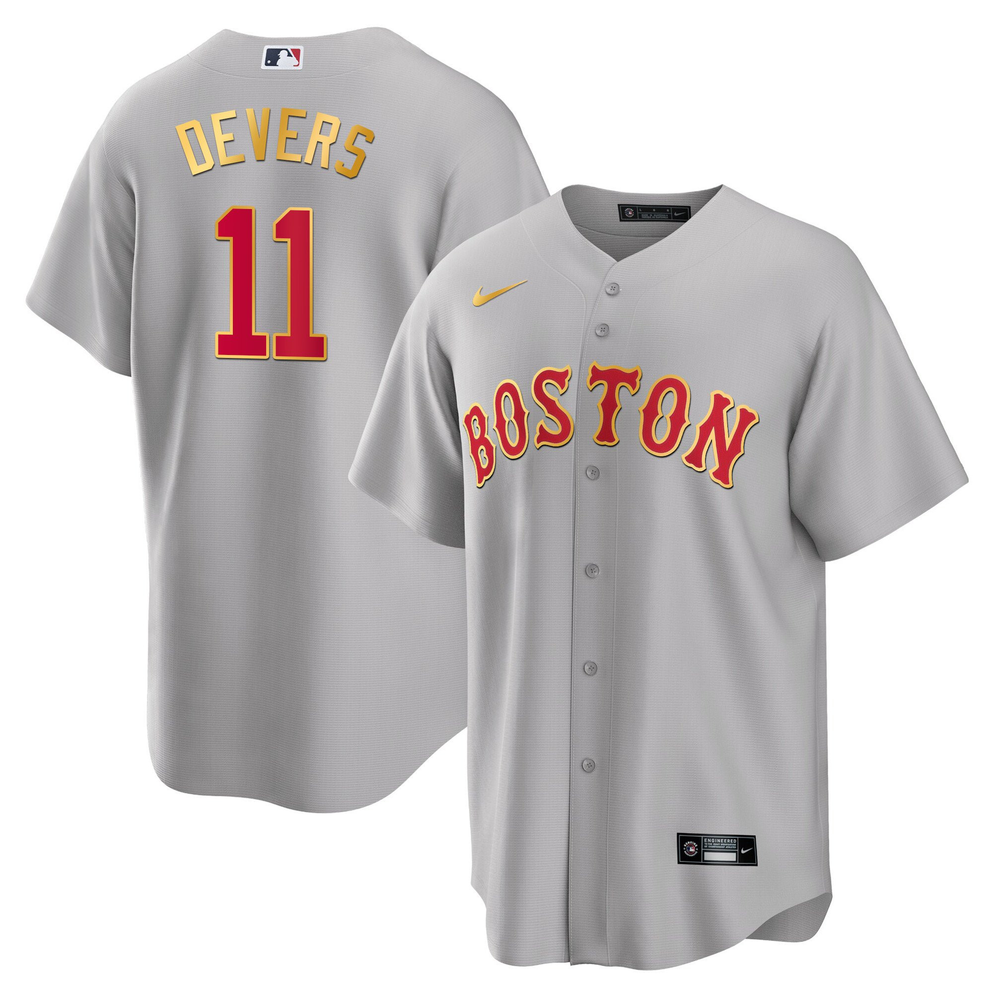 Rafael Devers Men's Boston Red Sox Gold Trim Cool Gray Jersey - All Stitched