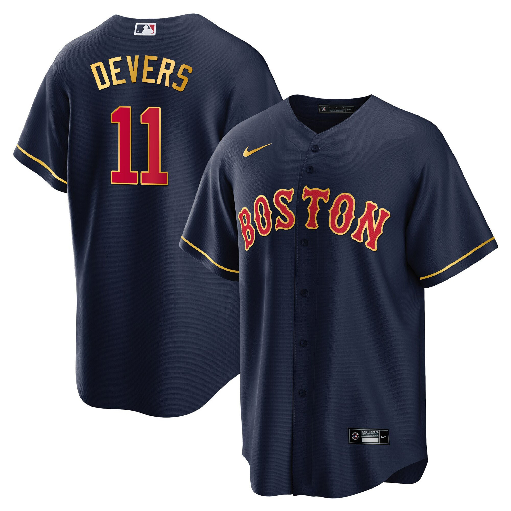Rafael Devers Men's Boston Red Sox Gold Trim Cool Navy Jersey - All Stitched