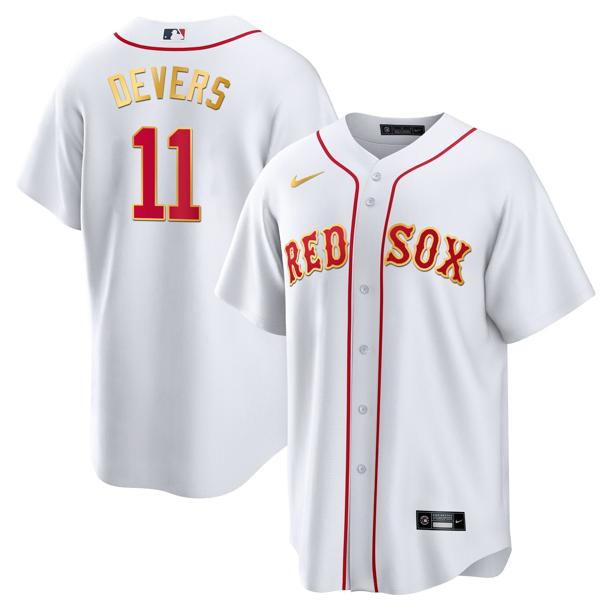 Rafael Devers Men's Boston Red Sox Gold Trim Cool White Jersey - All Stitched