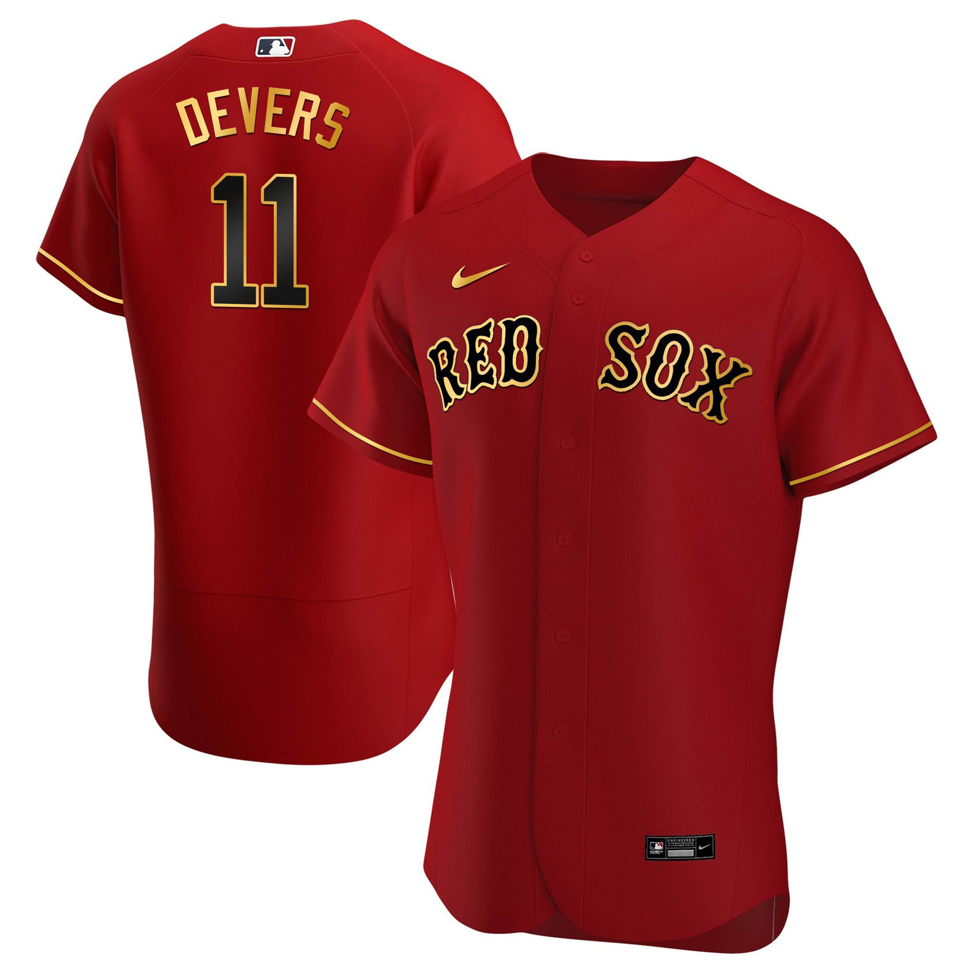 Rafael Devers Men's Boston Red Sox Gold Trim Flex Red Jersey - All Stitched