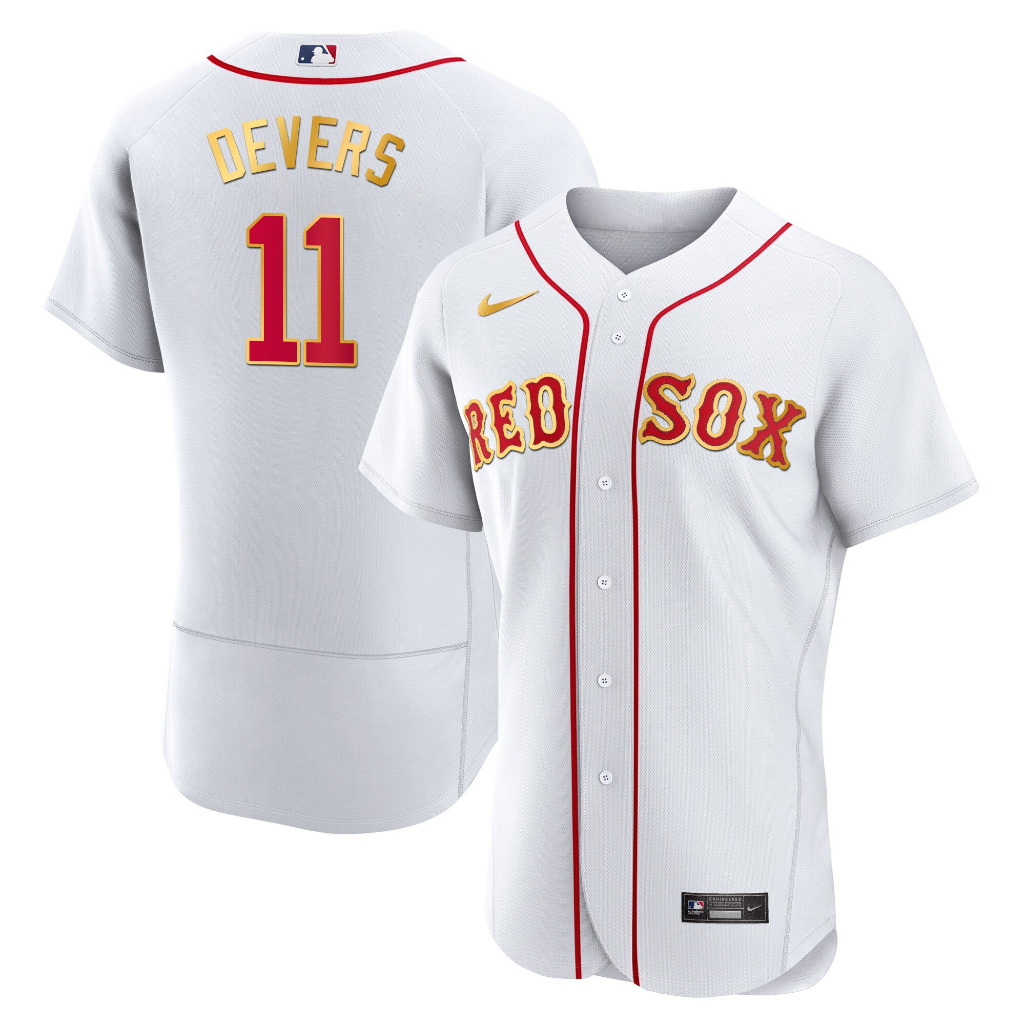 Rafael Devers Men's Boston Red Sox Gold Trim Flex White Jersey - All Stitched
