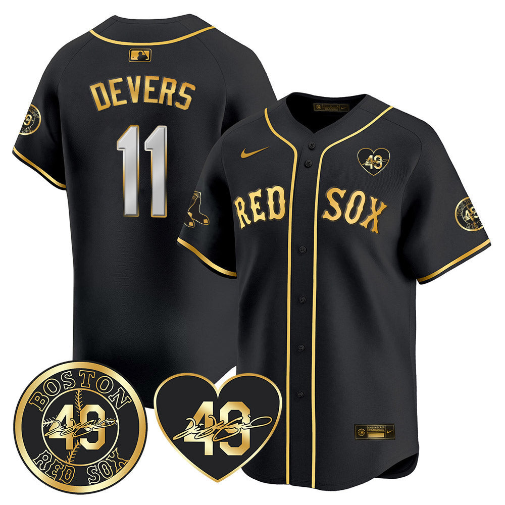 Rafael Devers Men's Boston Red Sox Tim Wakefield Memorial Patch Vaper Premier Limited Black Gold Jersey - All Stitched