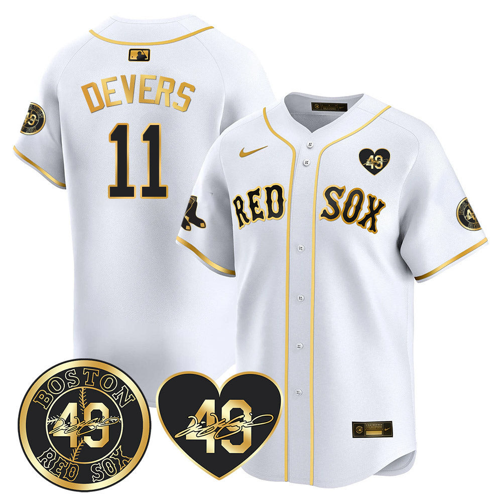 Rafael Devers Men's Boston Red Sox Tim Wakefield Memorial Patch Vaper Premier Limited White Gold Jersey - All Stitched