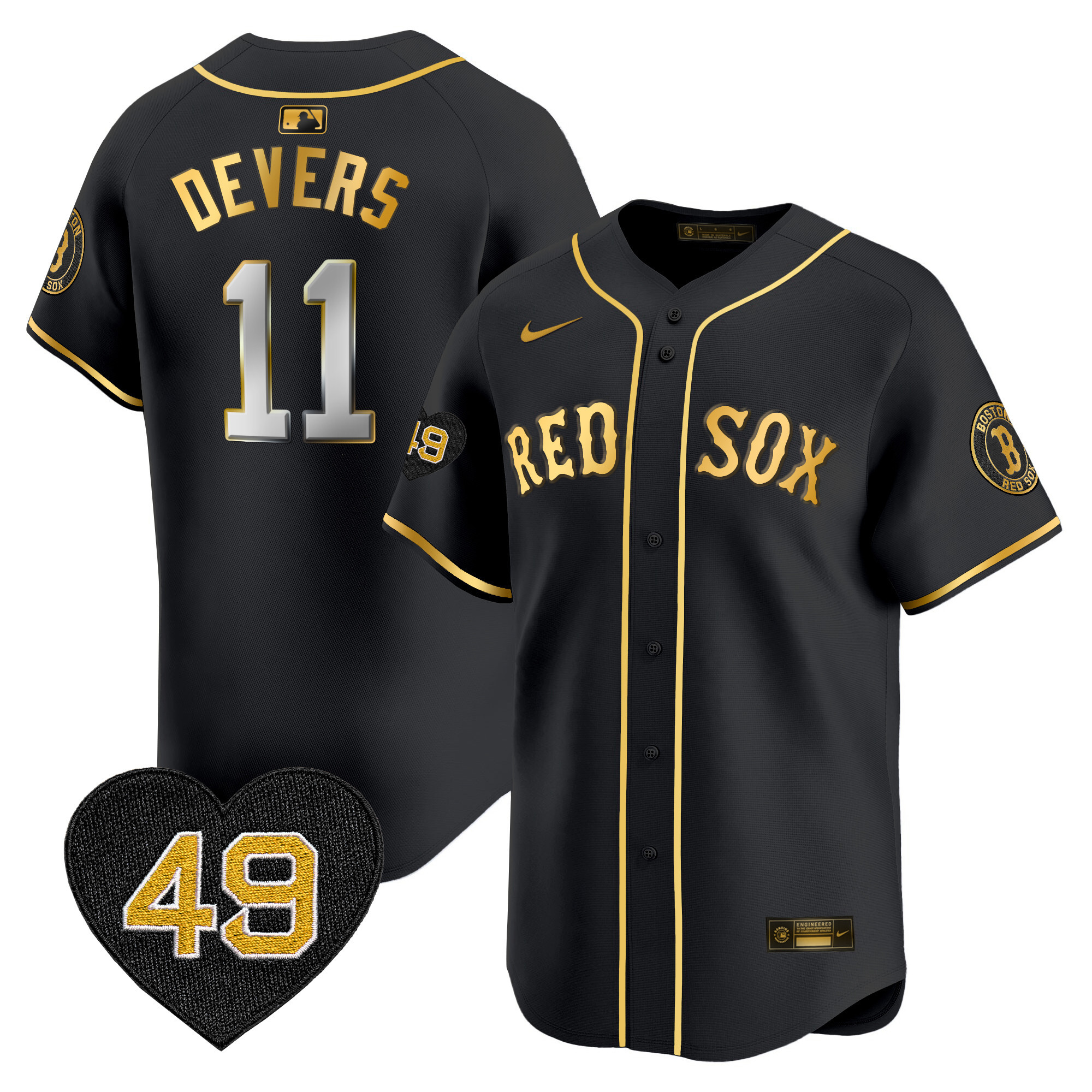 Rafael Devers Men's Boston Red Sox Tim Wakefield Patch Vapor Premier Limited Black Gold Jersey - All Stitched