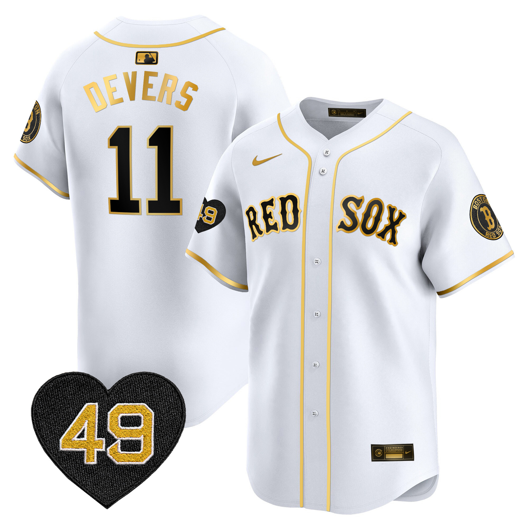 Rafael Devers Men's Boston Red Sox Tim Wakefield Patch Vapor Premier Limited White Gold Jersey - All Stitched