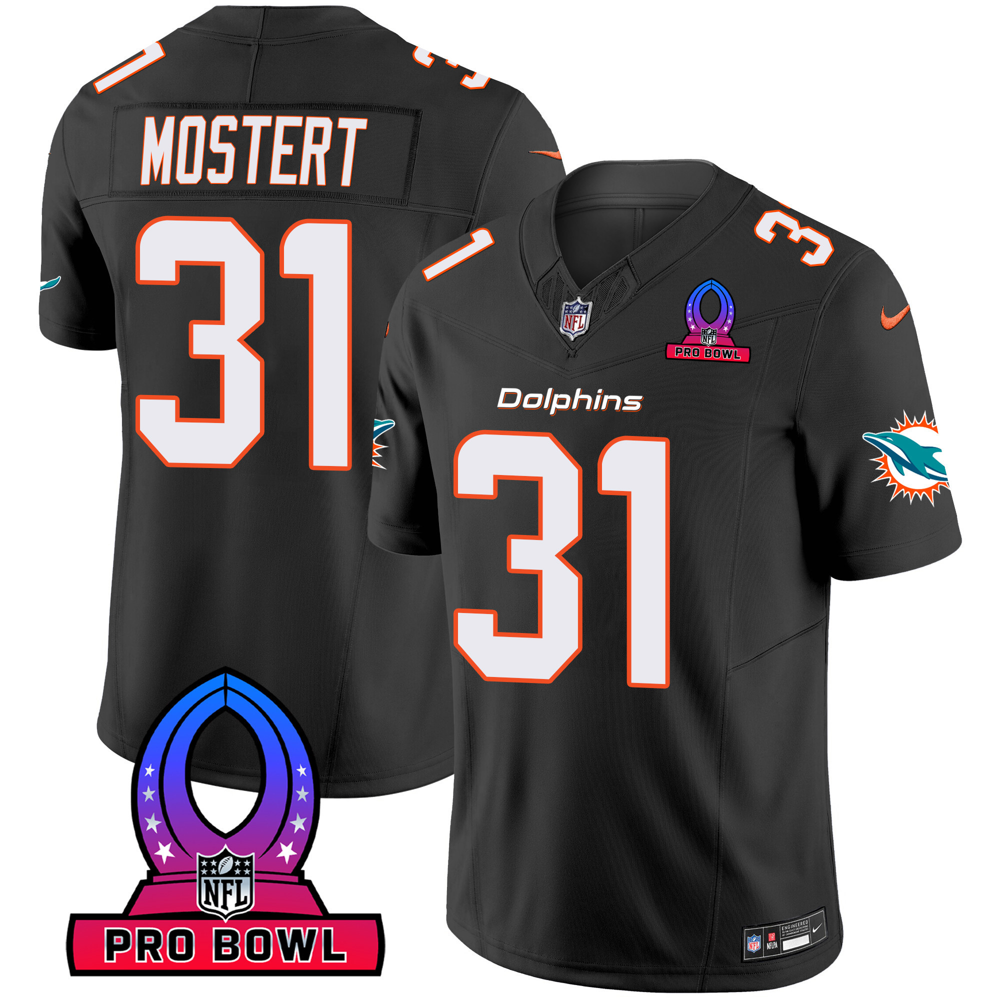 Raheem Mostert Men's Miami Dolphins Pro Bowl Patch Vapor Black Jersey