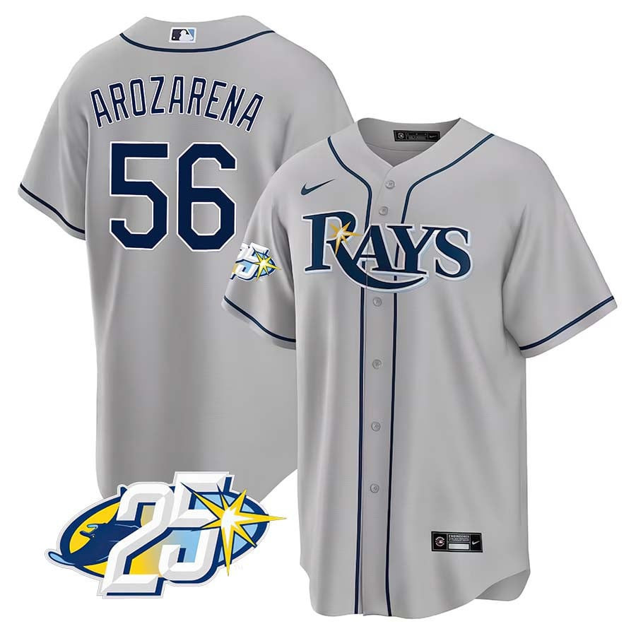 Randy Arozarena Men's Tampa Bay Rays 25th Anniversary Patch Cool Base V2 Gray Jersey