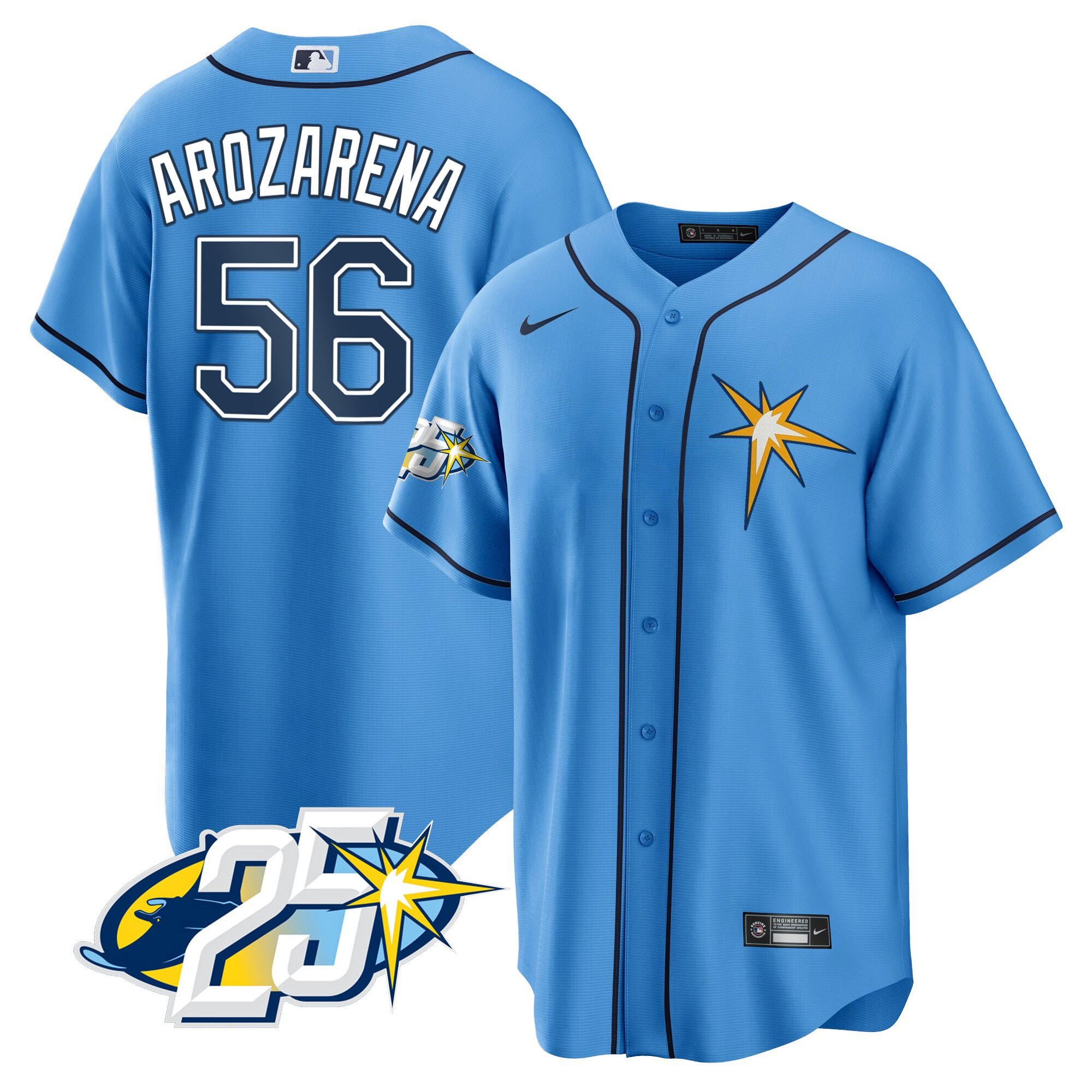 Randy Arozarena Men's Tampa Bay Rays 25th Anniversary Patch Cool Base V2 Light Blue Jersey