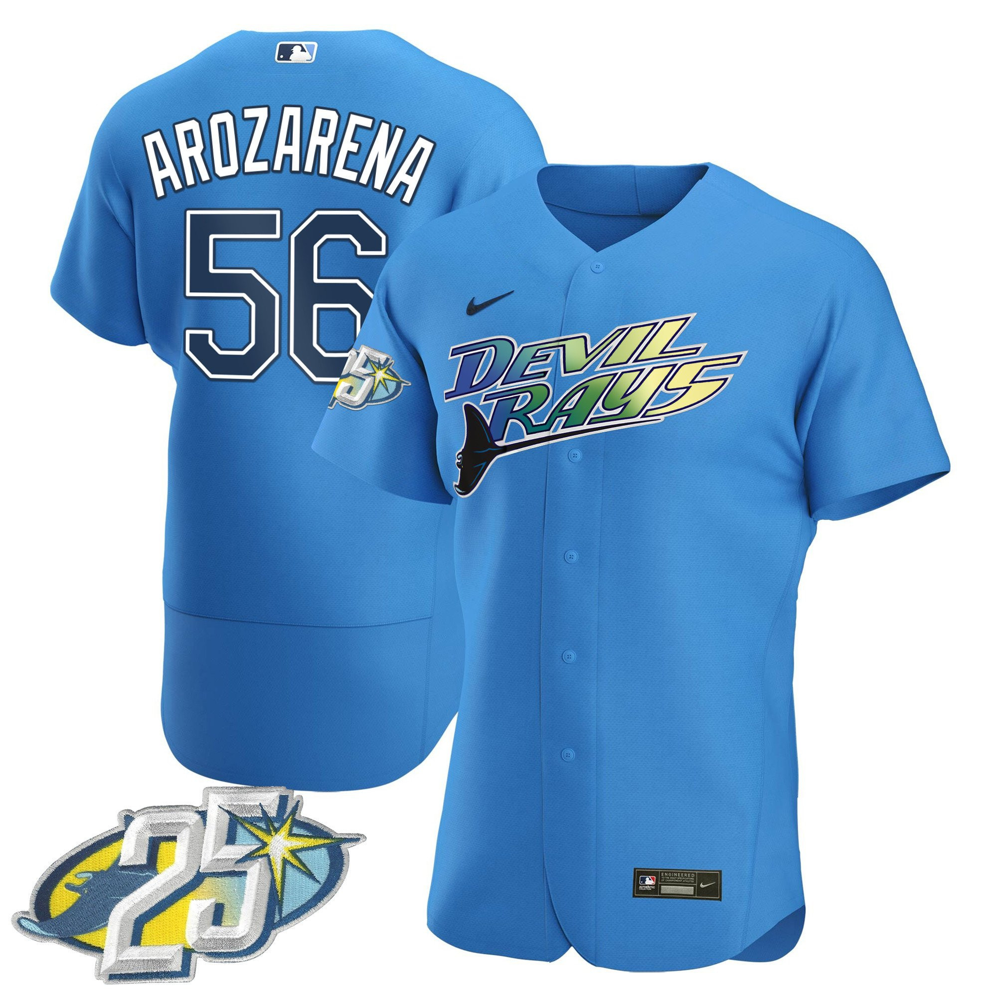 Randy Arozarena Men's Tampa Bay Rays 25th Anniversary Patch Flex Base Blue-Devil Jersey