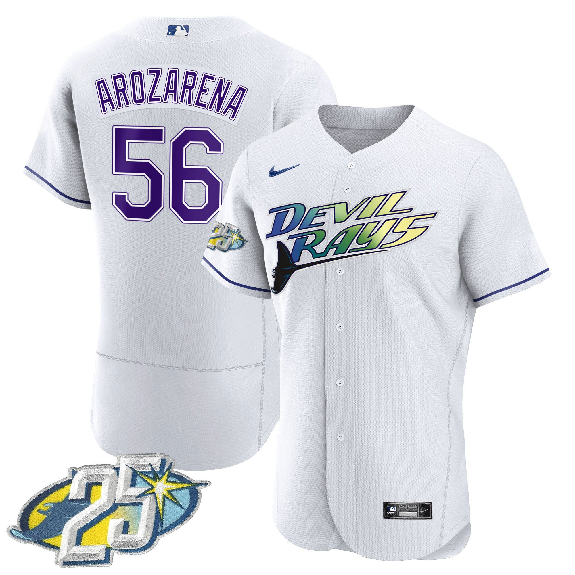 Randy Arozarena Men's Tampa Bay Rays 25th Anniversary Patch Flex Base White Jersey