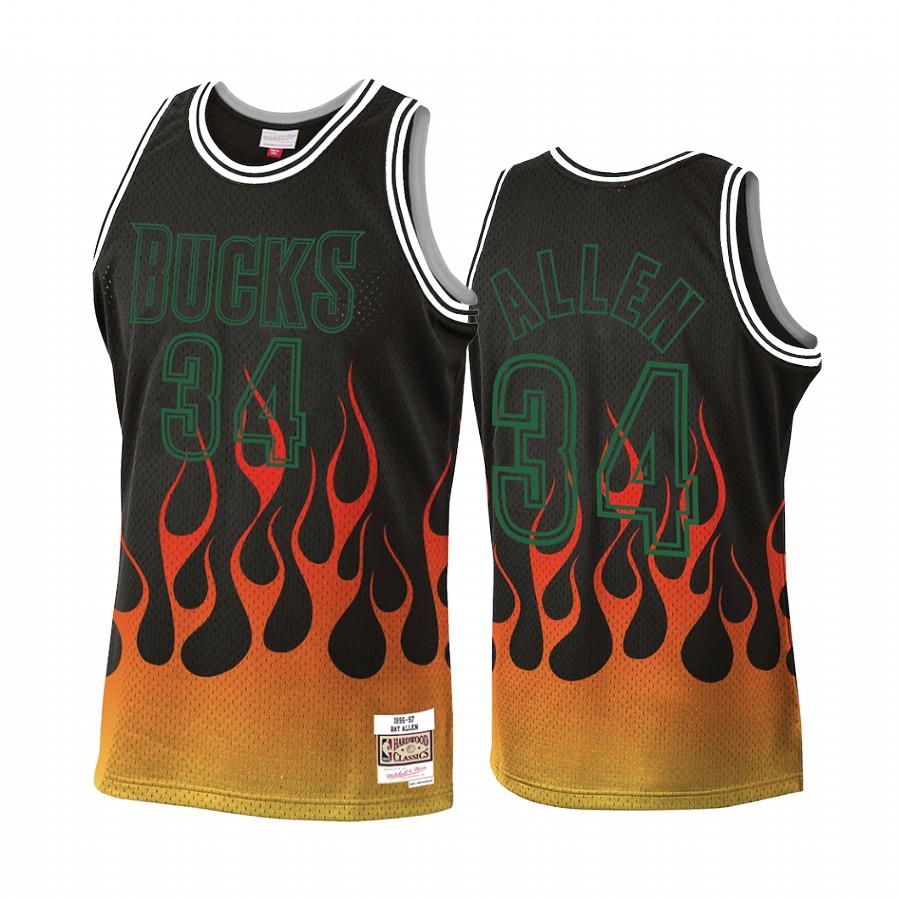 Ray Allen #34 Milwaukee Bucks Flames Jersey Black