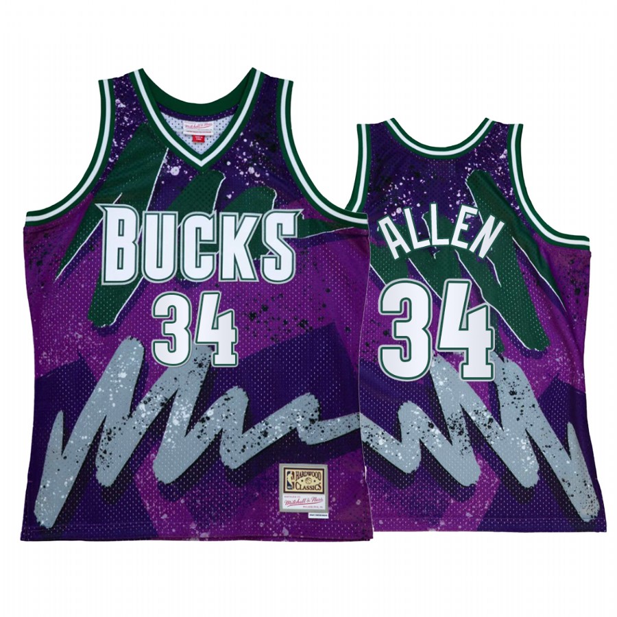 Ray Allen #34 Milwaukee Bucks Hyper Hoop Purple Throwback 90s Jersey