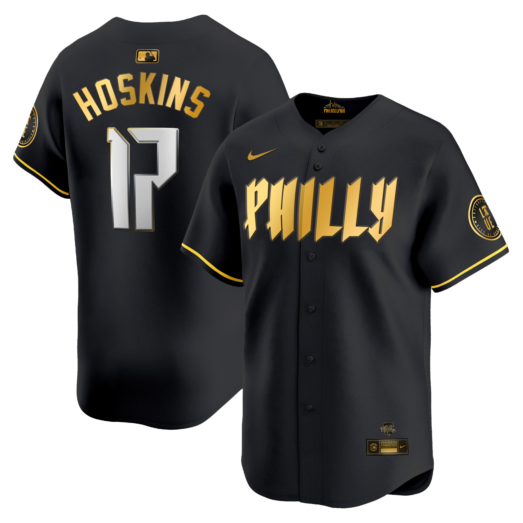 Rhys Hoskins Men's Philadelphia Phillies City Connect Vapor Premier Limited Black Gold Jersey