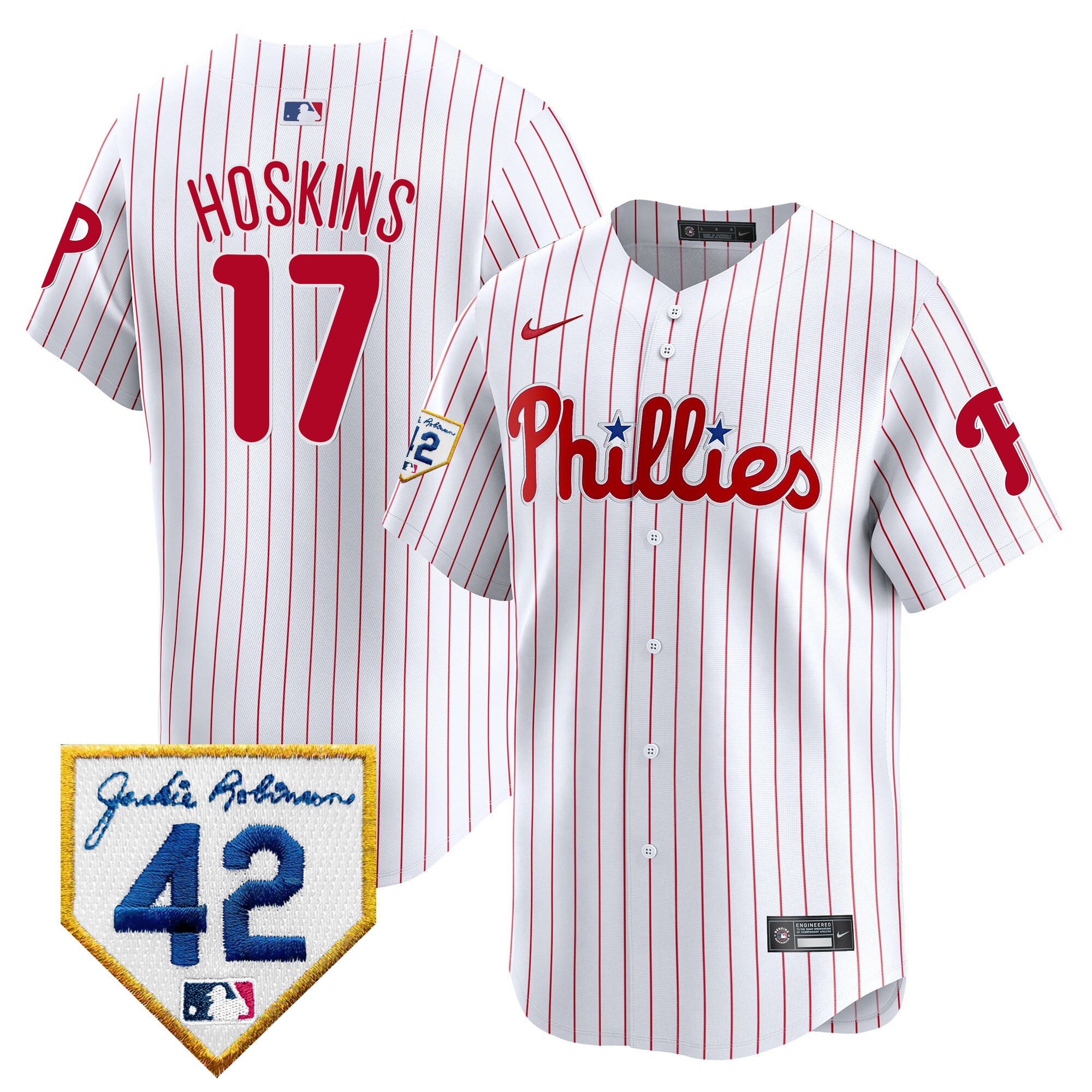 Rhys Hoskins Men's Philadelphia Phillies Jackie Robinson Patch Vapor Premier Limited White Jersey