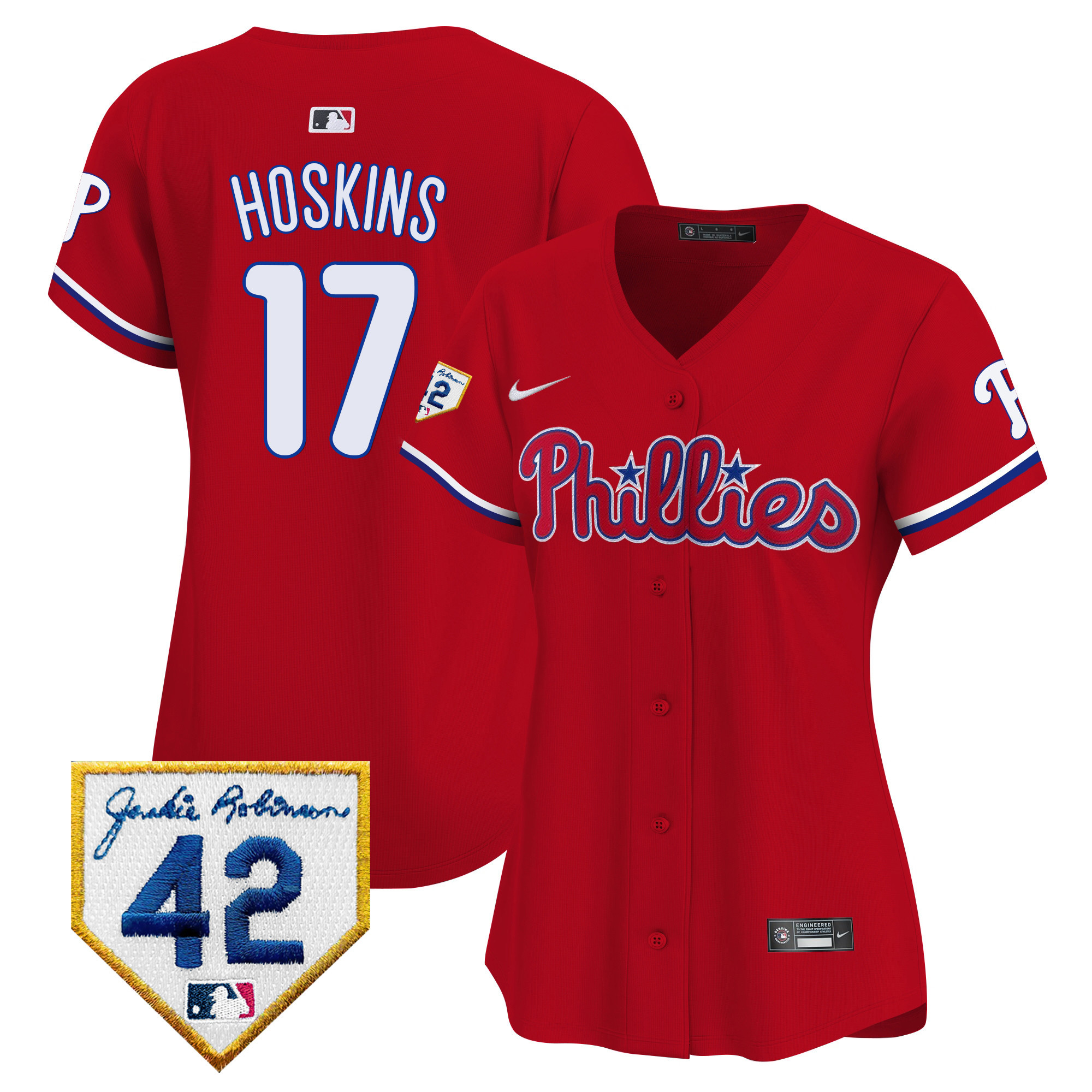 Rhys Hoskins Women's Philadelphia Phillies Jackie Robinson Patch Vapor Premier Limited Red Jersey